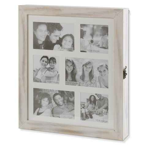 Schlüsselkasten FRIENDS, Weiß, Holz, Breite 35 cm, 18 Haken, mit Bilderrahmen für 6 Bilder