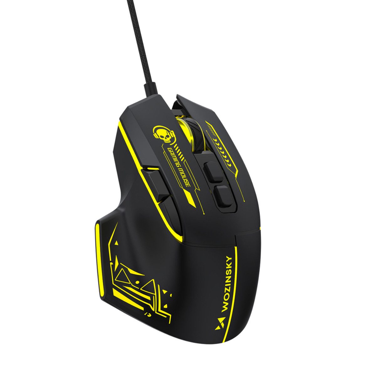 Wozinsky WMGK-1181W Gaming-Maus (Kabelgebunden, USB-A, 125 dpi, 7200 DPI, 7 Tasten, 1 ms Reaktionszeit und gelbe Beleuchtung)