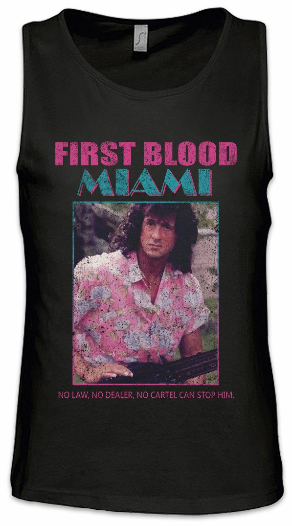 Urban Backwoods Tanktop First Blood Miami Ärmelloses T-Shirt Vice John Fun 80s Stallone Rambo Florida Eighties Kult Fun