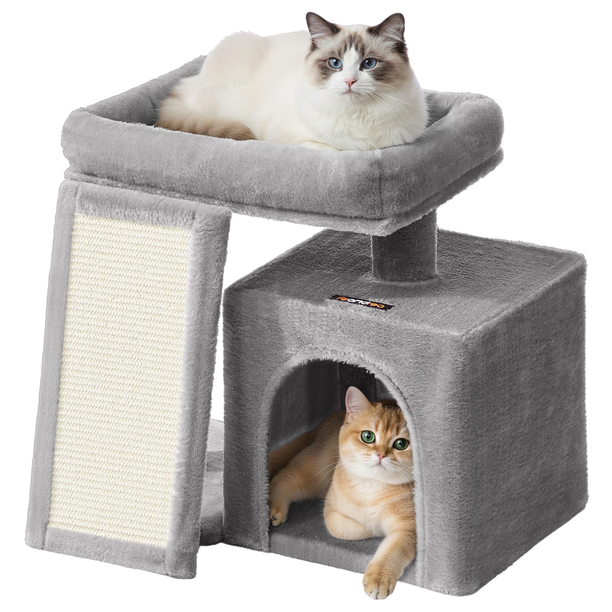 FEANDREA Kratzbaum, 44,6 cm H, Katzenbaum mit Kratzrampe und großer Plattform