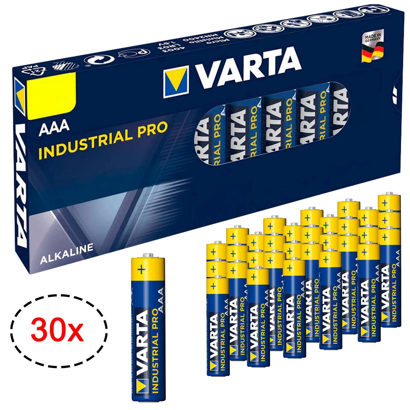 VARTA 30er Pack AAA Industrial Alkaline Micro Batterie, (1,5 V, 30 St), Made in Germany Batterien 1,5V für Taschenlampe Spielzeug Wand Uhr