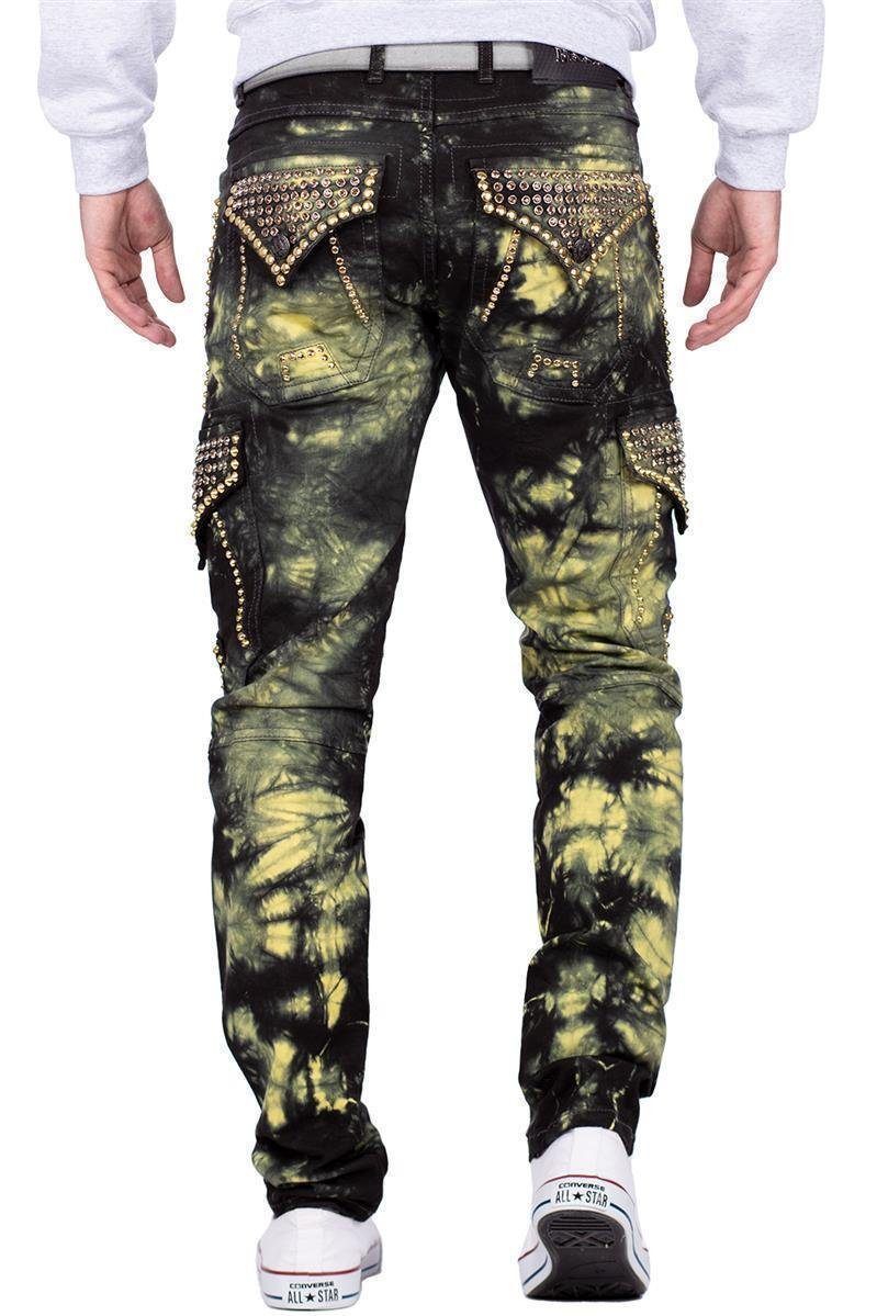 Cipo & Baxx Regular-fit-Jeans Herren Regular Fit Jeans BA-CD677 (1-tlg) mit Strasssteinen im Cargo Style