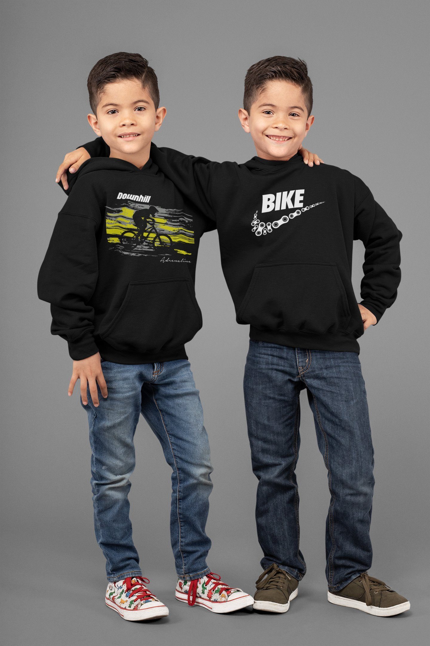 Baddery Kapuzenpullover Kinder Hoodie: "Downhill Adrenaline" - Fahrrad, hochwertiger Siebdruck – Bild 2 von 3
