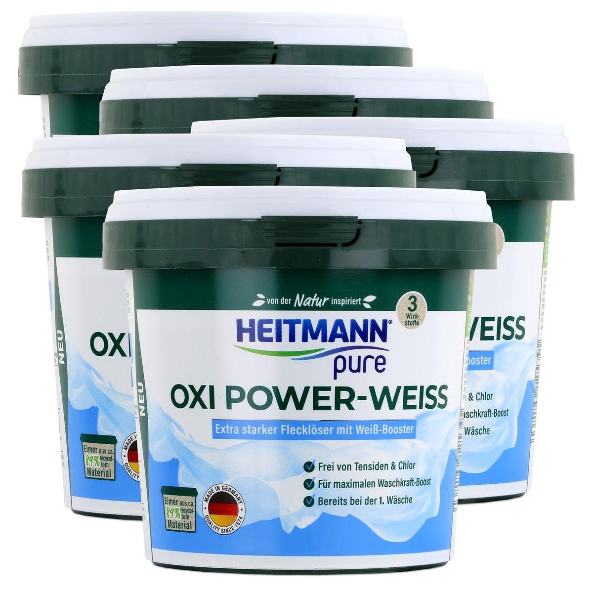 pure mit Oxi - Flecklöser Power-Weiss 500g Vollwaschmittel HEITMANN (5er Heitmann Weiß-Booster