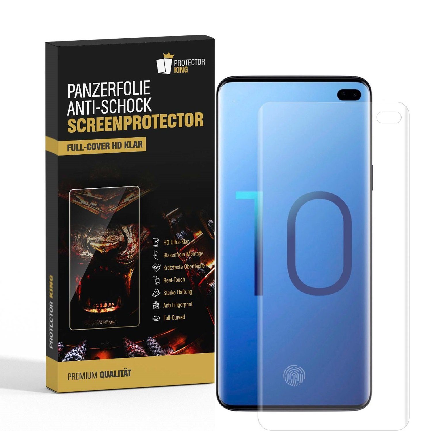 Protectorking Schutzfolie 2x 9H Nano-Glass für Samsung Galaxy S10 Plus FULL CURVED 3D KLAR Anti-, (2-Stück), ANTI-BRUCH-ANTI-STOß