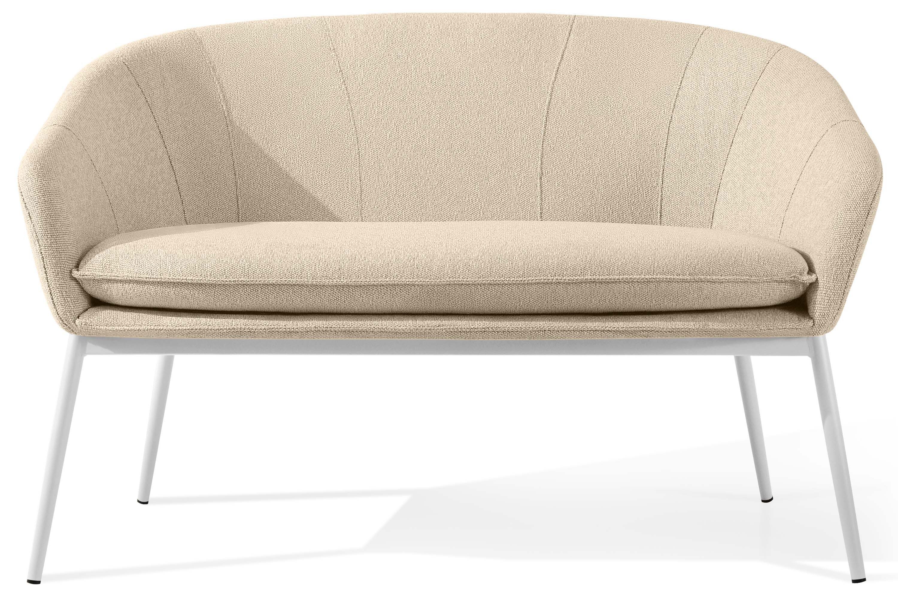 KONSIMO® Loungesofa SOLIS Gartensofa, Gartenmöbel, Sofa 2-Sitzer, hergestellt in der EU, (B) 118 cm (H) 76 cm (T) 66 cm, wasserabweisender Stoff, Modern, weiß Gestell