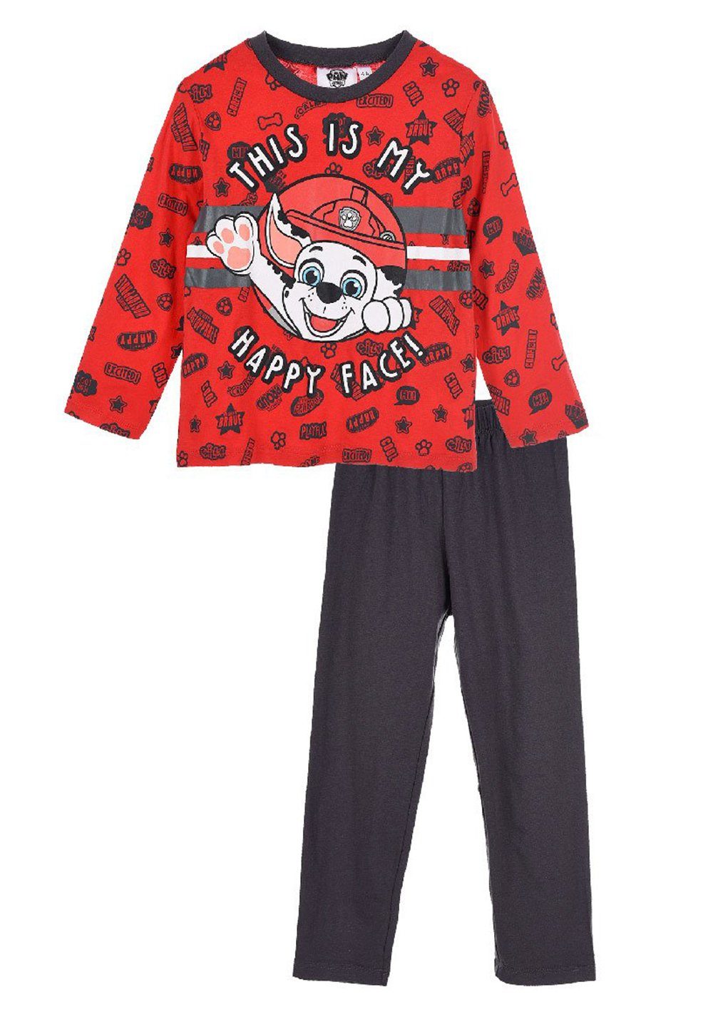 PAW PATROL Schlafanzug Marshall Kinder Jungen Pyjama langarm Nachtwäsche Rot