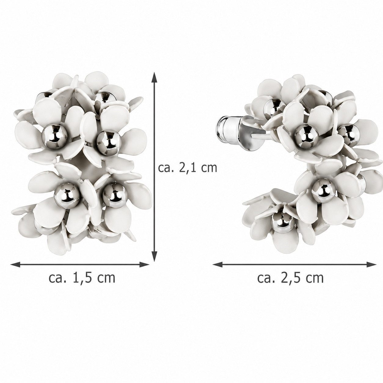 LUISIA® Paar Ohrstecker Halb Creolen Ohrringe "Mia" mit Blüten (2-tlg., inkl. Schmuckbox), 16 Karat vergoldet