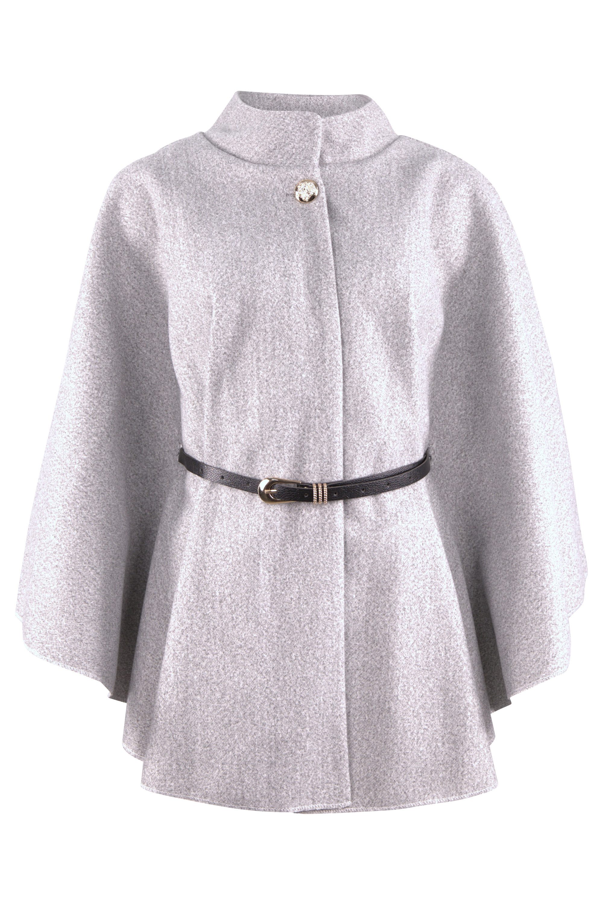 malito more than fashion Kurzmantel 4570 eleganter Cape-Poncho mit Gürtel Einheitsgröße