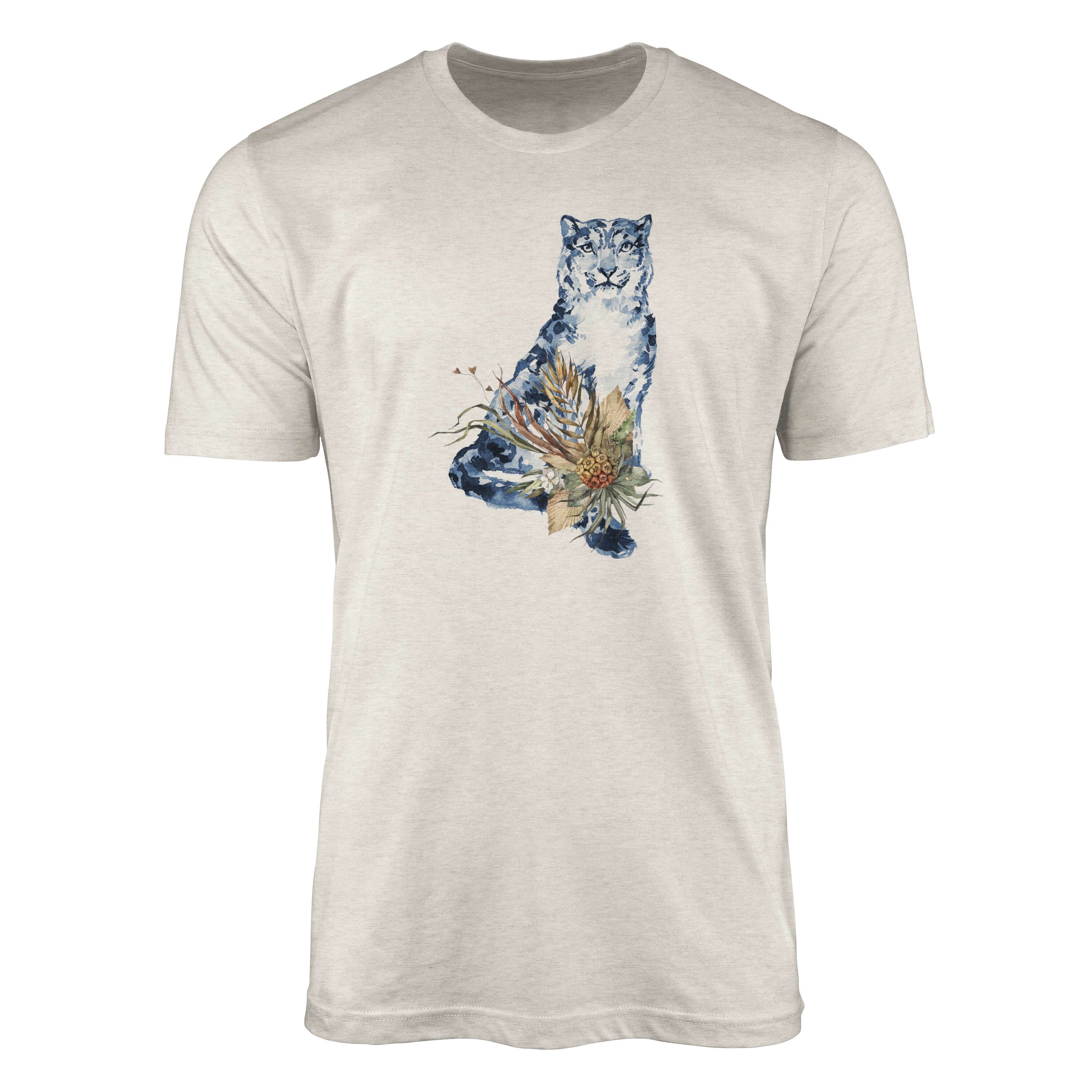 Sinus Art T-Shirt Herren Shirt 100% gekämmte Bio-Baumwolle T-Shirt Aquarell Schneeleopard Motiv Nachhaltig Ökomode au (1-tlg)
