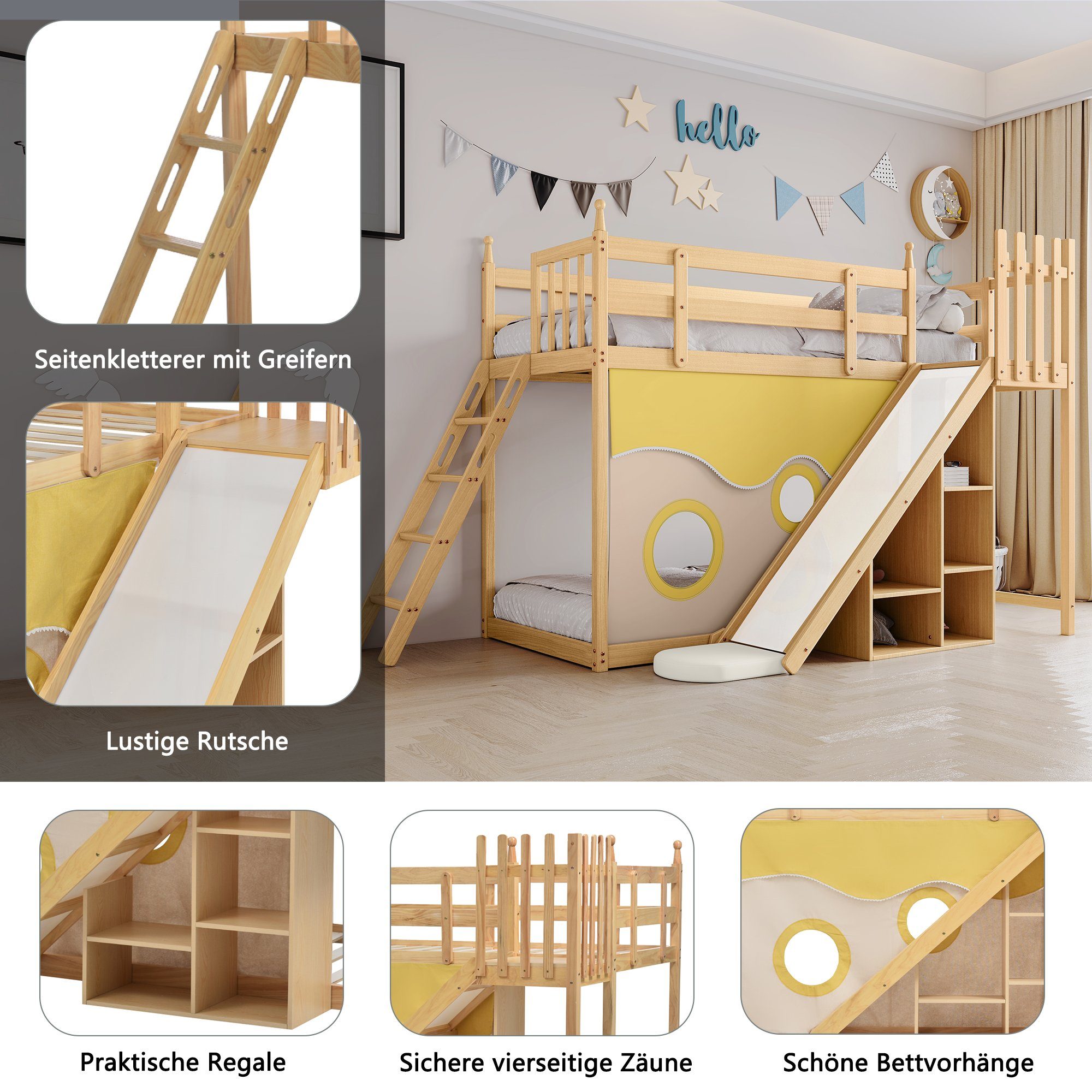 Ulife Fallschutz Gitter Holzbett und mit Zäune, und Bett Etagenbett Treppe Kinderbett mit