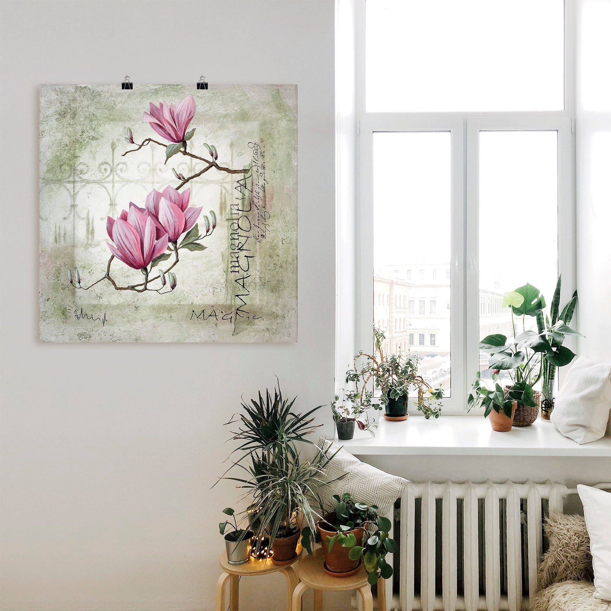 oder Leinwandbild, Poster Größen Pinke Wandbild St), versch. in (1 als Artland Magnolie, Wandaufkleber Blumen