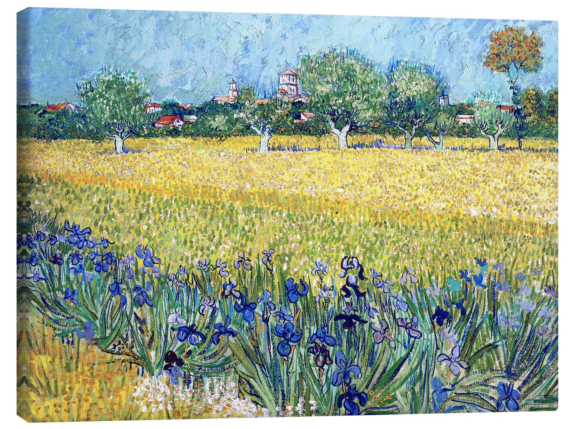 Posterlounge Wandbild Arles mit Irisblüten im Vordergrund, Vincent van Gogh, erhältlich als Poster, Leinwandbild, Wandsticker oder Acrylglasbild