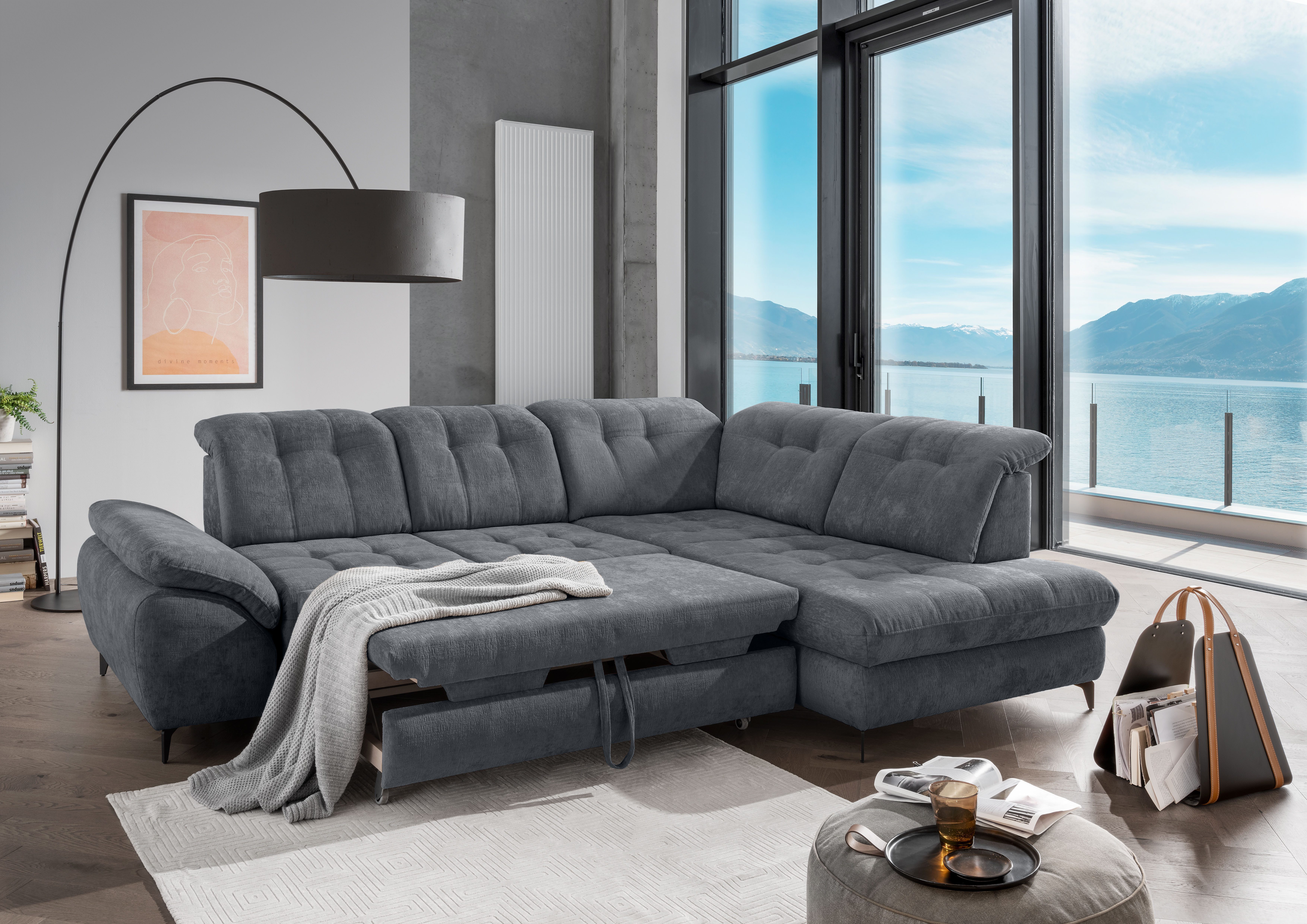 OTTO home Wohnlandschaft Delphino Multifunktionen, Bettfunktion, Breite 288cm, L-Form, Sofa U-form