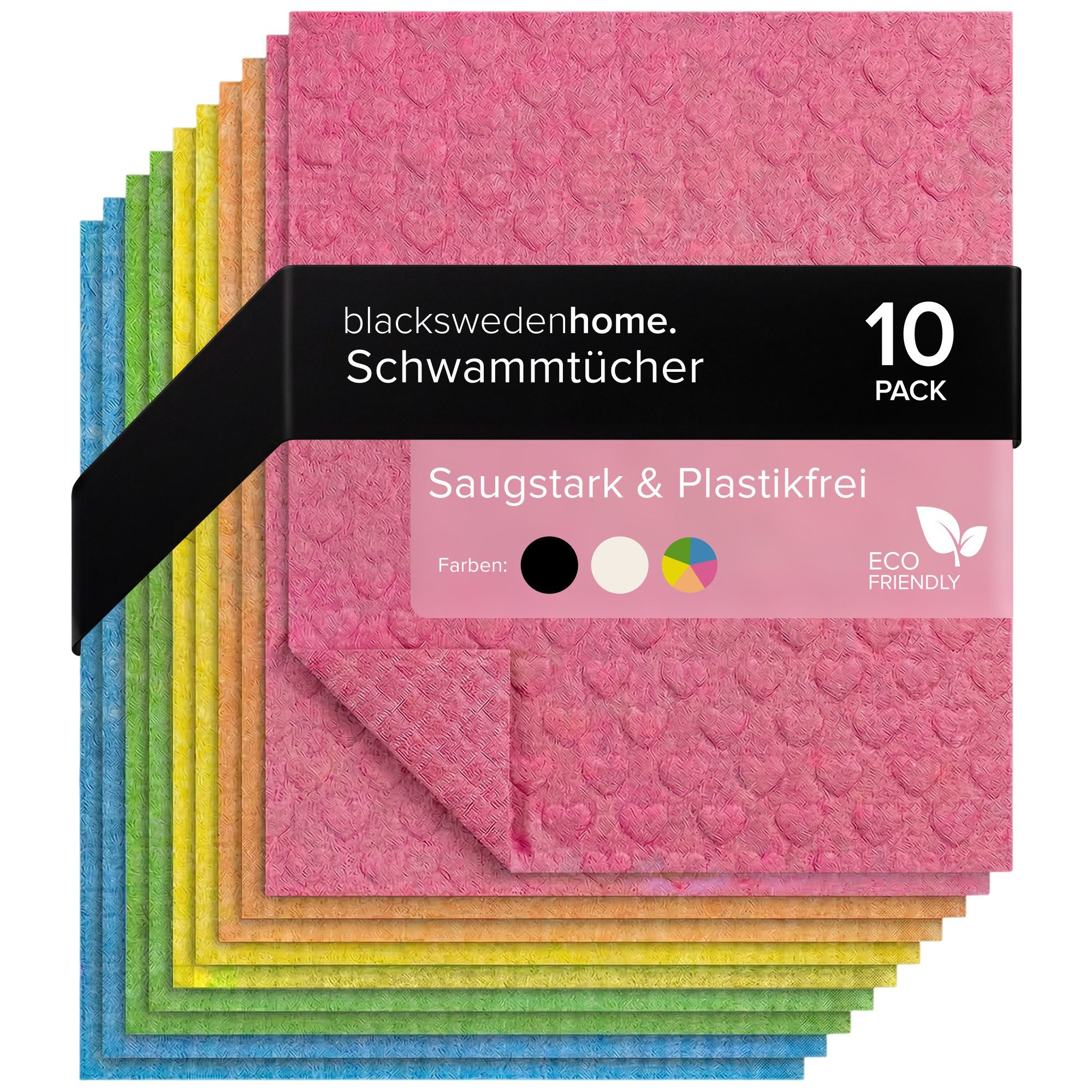blackswedenhome. Spültuch Spültücher 10er Pack - Swedish dishcloth - nachhaltige Küchentücher, 10er Pack, Baumwoll-Zellstoff, Waschbar