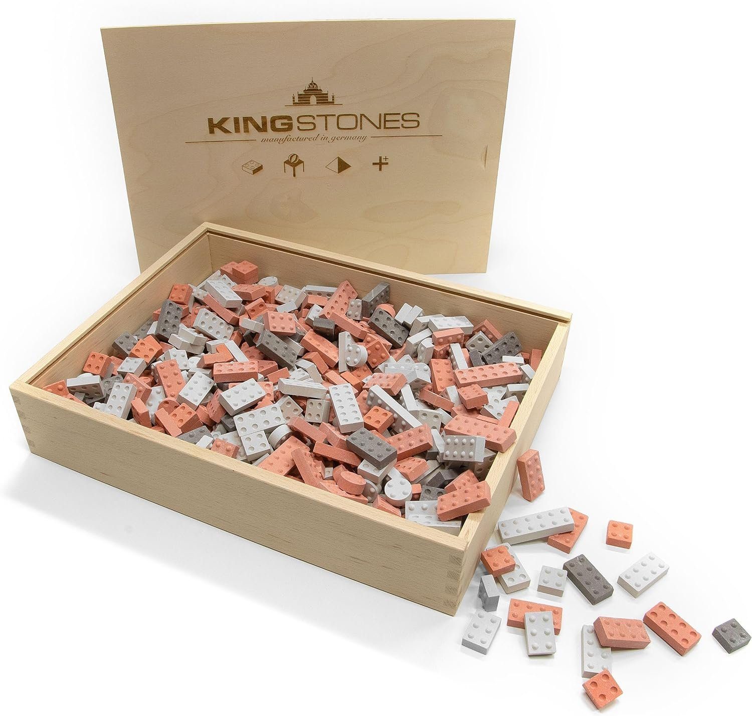 PhoneNatic KINGSTONES Basisbox - Steinbaukasten aus Marmormehl Spielbausteine, (Basiskasten XL, 460 St., 460 Steine), Made in Germany