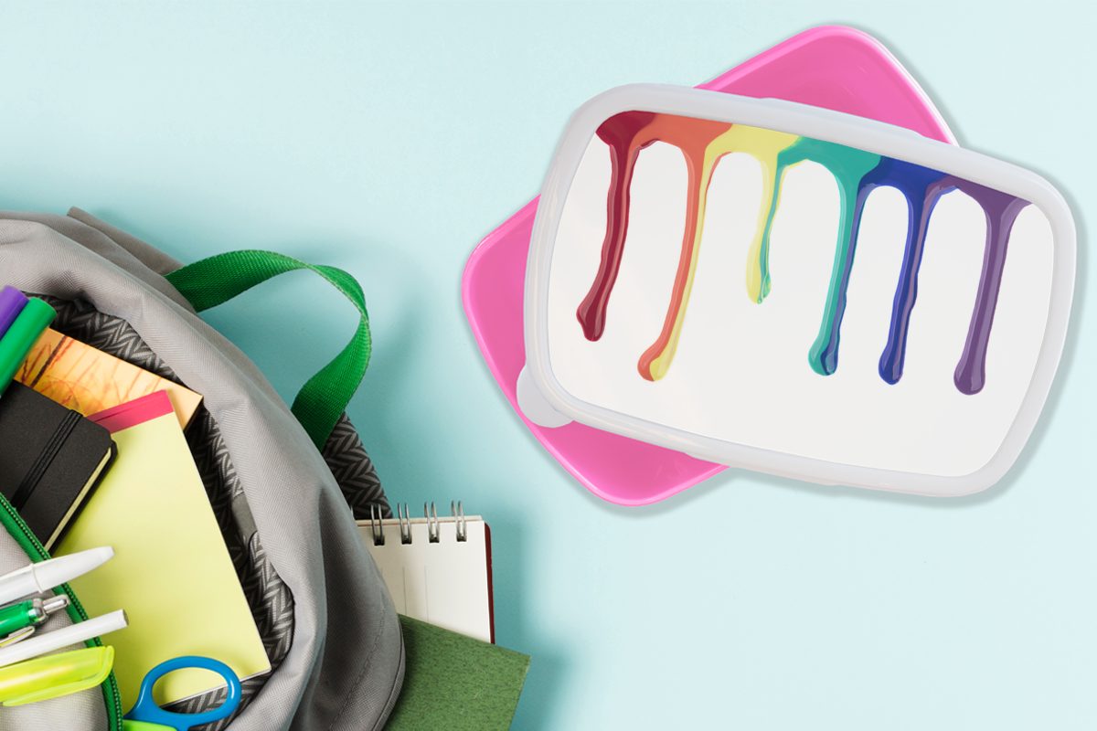 Erwachsene, für Kunststoff Regenbogenfarbe, Snackbox, Kinder, der Brotdose Tropfen Mädchen, MuchoWow Kunststoff, rosa Lunchbox Brotbox (2-tlg),