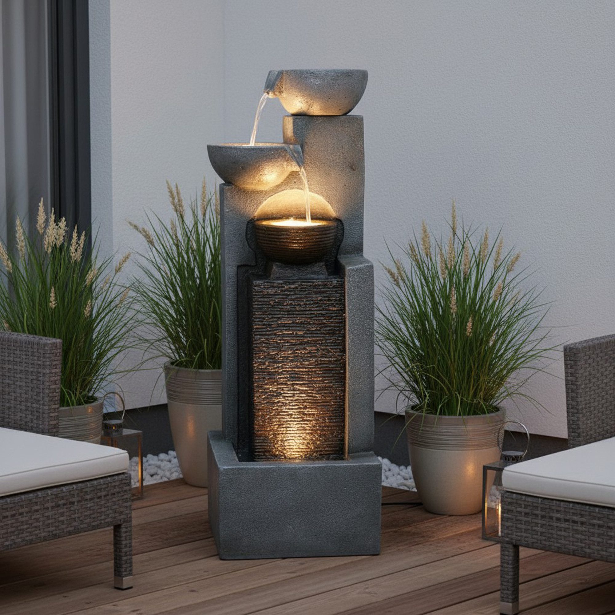 Arnusa Gartenbrunnen Großer Springbrunnen mit Beleuchtung Kaskade Wasserfall Krüge, 109cm Höhe