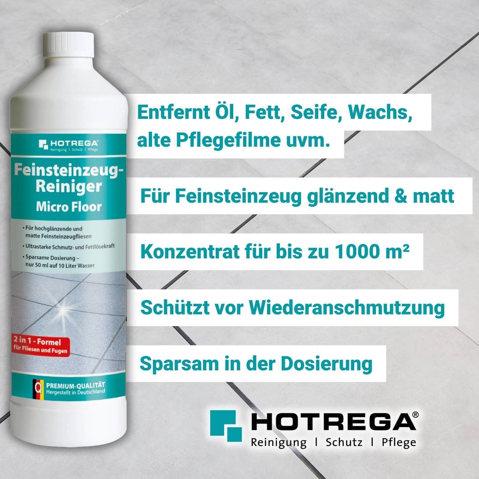 HOTREGA® Feinsteinzeug + Reiniger Microfloor Fussbodenreiniger Fliesenreiniger Microfasermopp 1L