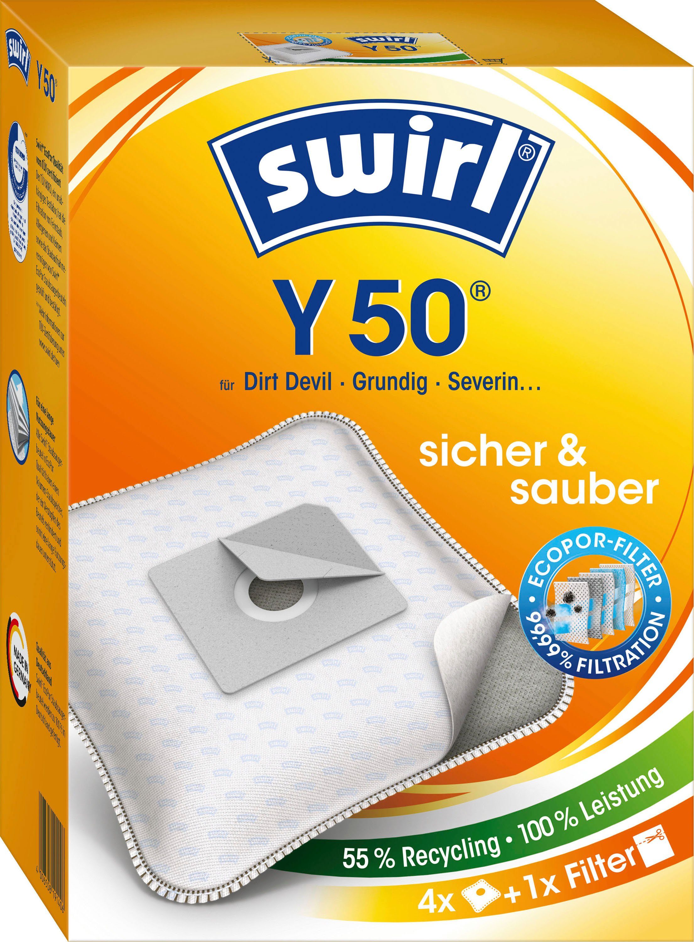 Swirl Пылесборники Y 50 für Dirt Devil, Progress, Samsung und Fakir, 4er- Pack