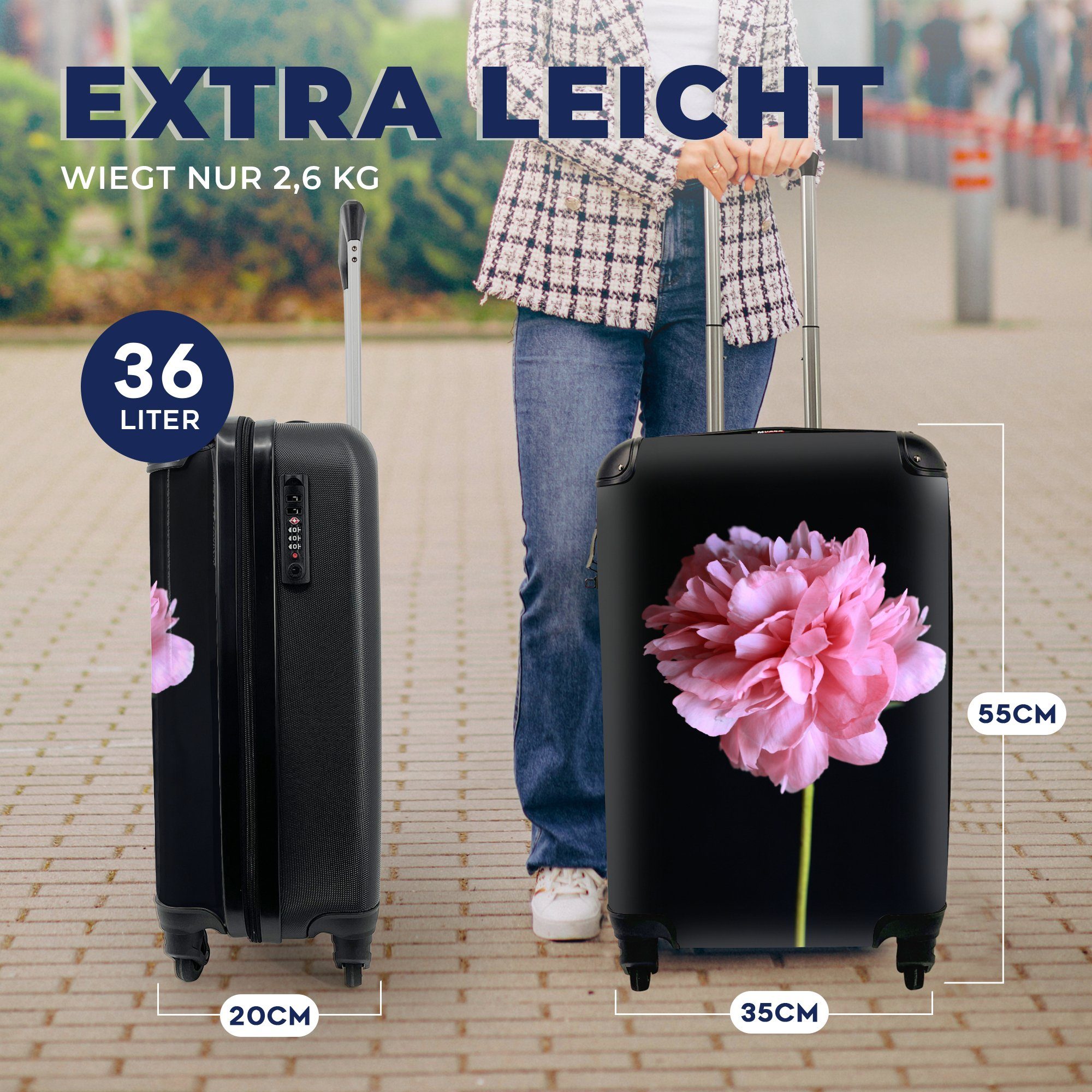 Pfingstrose Rollen, mit in rollen, Rosa Ferien, Blüte, Handgepäckkoffer 4 Trolley, Reisetasche Handgepäck MuchoWow Reisekoffer für