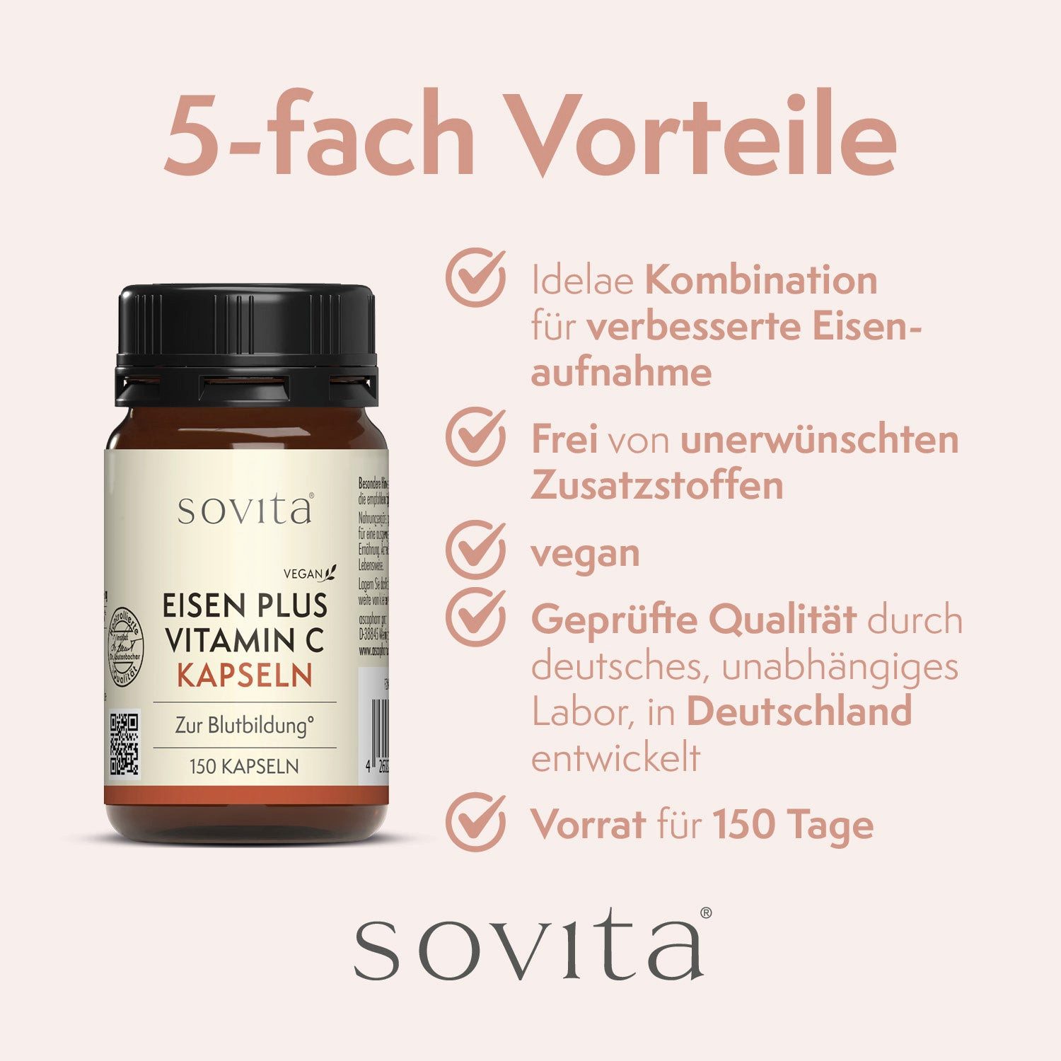 Ascopharm Eisen plus Vitamin C Kapseln, 150 Stück mit 5 mg Eisen und 20 mg C 1, 1 er