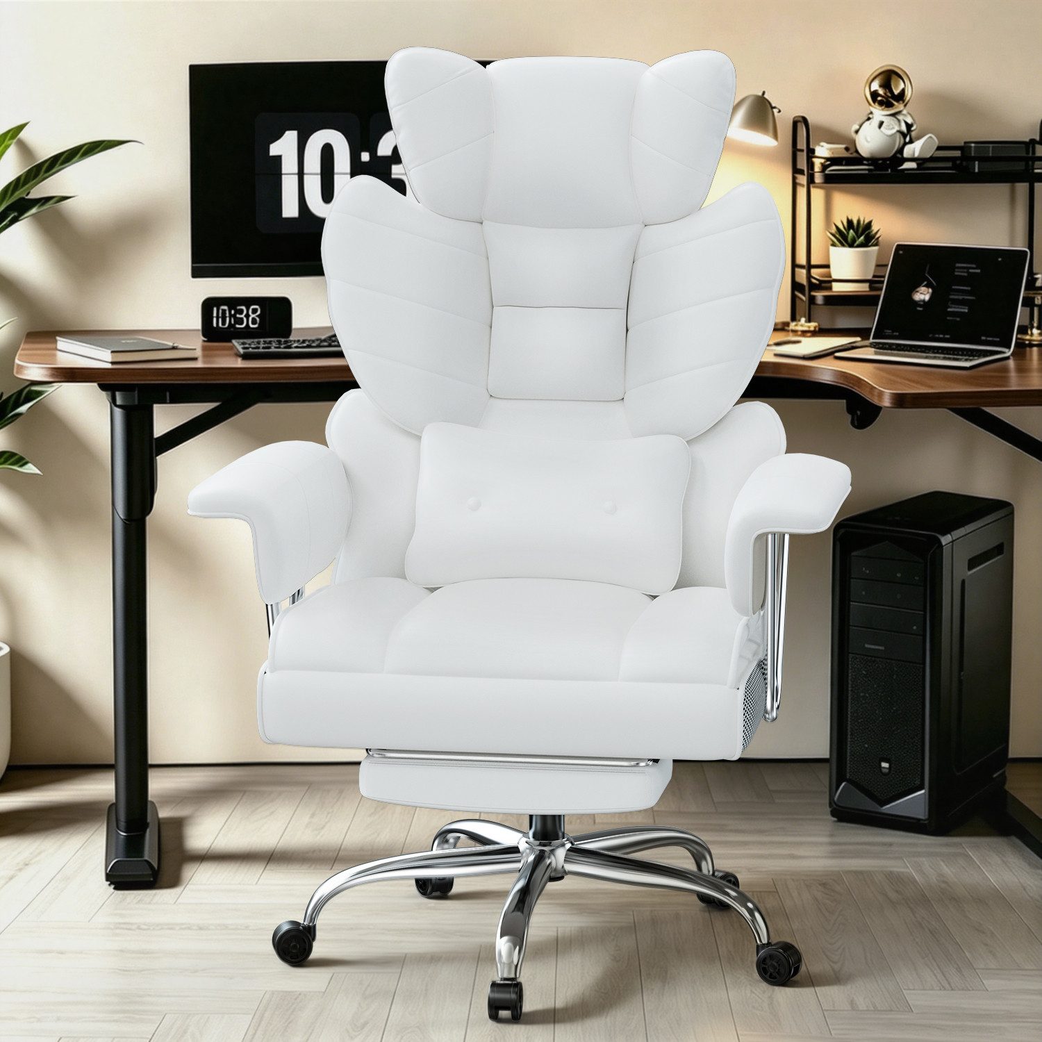 ZAISZE Bürostuhl Ergonomischer Leder Chefsessel mit Fußstütze – Komfort & Stil (Spar-Set), Hochlehner,Kopfstütze & Lordosenstütze,Höhenverstellbar & Drehbar