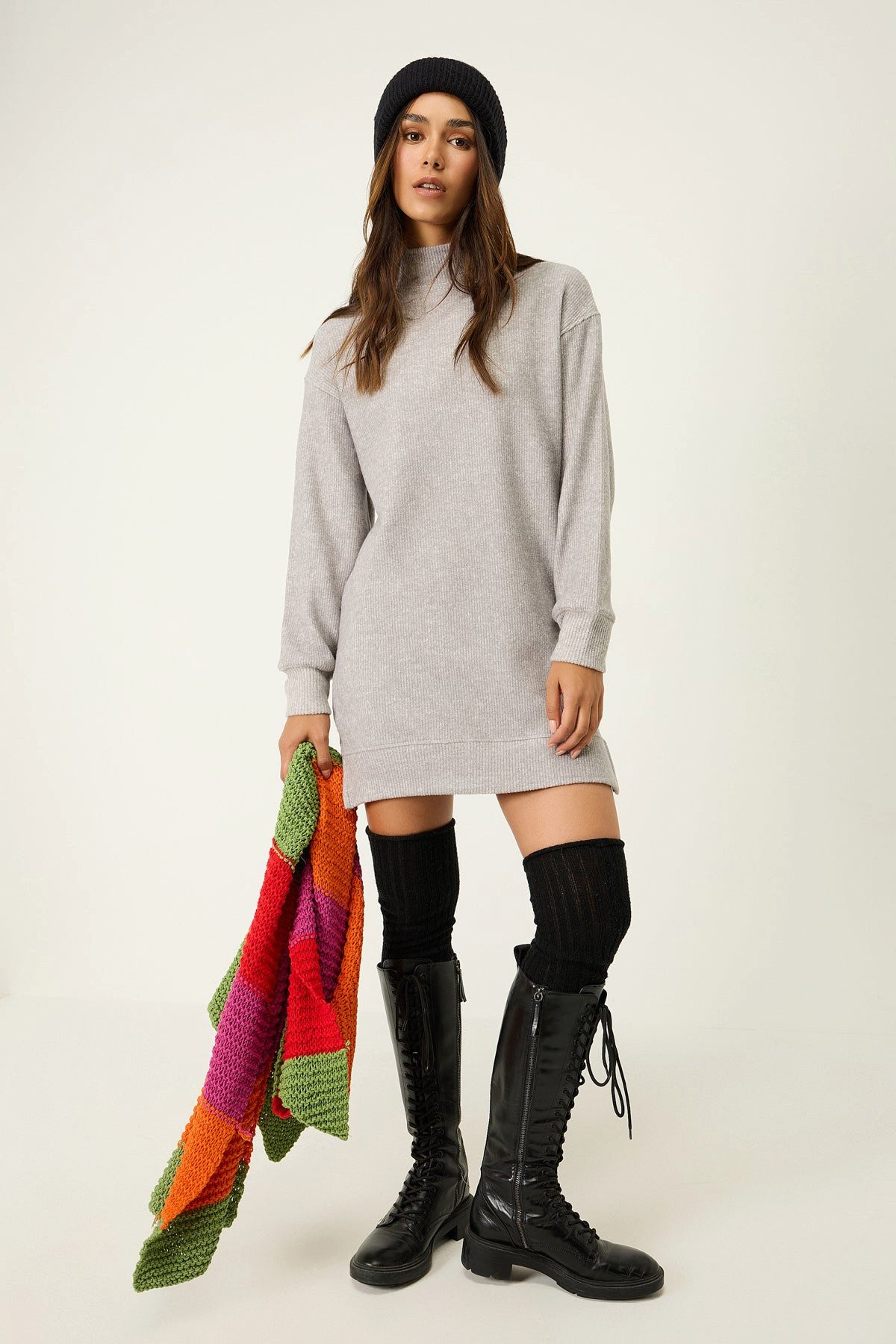 No Matter What Midikleid Weiches, schlichtes Kleid mit halbem Rollkragen günstig online kaufen