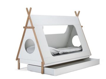 TPFLiving Kinderbett Tjörn - Zeltbett mit Rausfallschutz - MDF-Platten/Pinienholz (Hochwertiges Kinderbett mit Lattenrost - Belastbarkeit: 100 kg, 1-tlg., Tipi Bett aus unserer Produktlinie SKANDINAVIA - Farbe weiß-natur), MAßE (BxHxT): 215x165x105 cm - Liegefläche: 200x90 cm