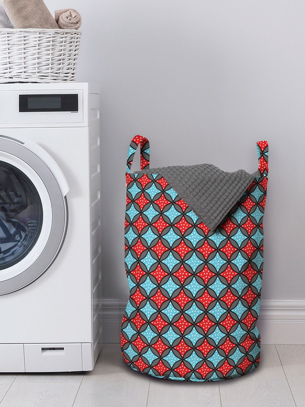 Abakuhaus Wäschesäckchen Wäschekorb Waschsalons, Blau Sterne gepunktete Rot Griffen für geometrisch mit Kordelzugverschluss
