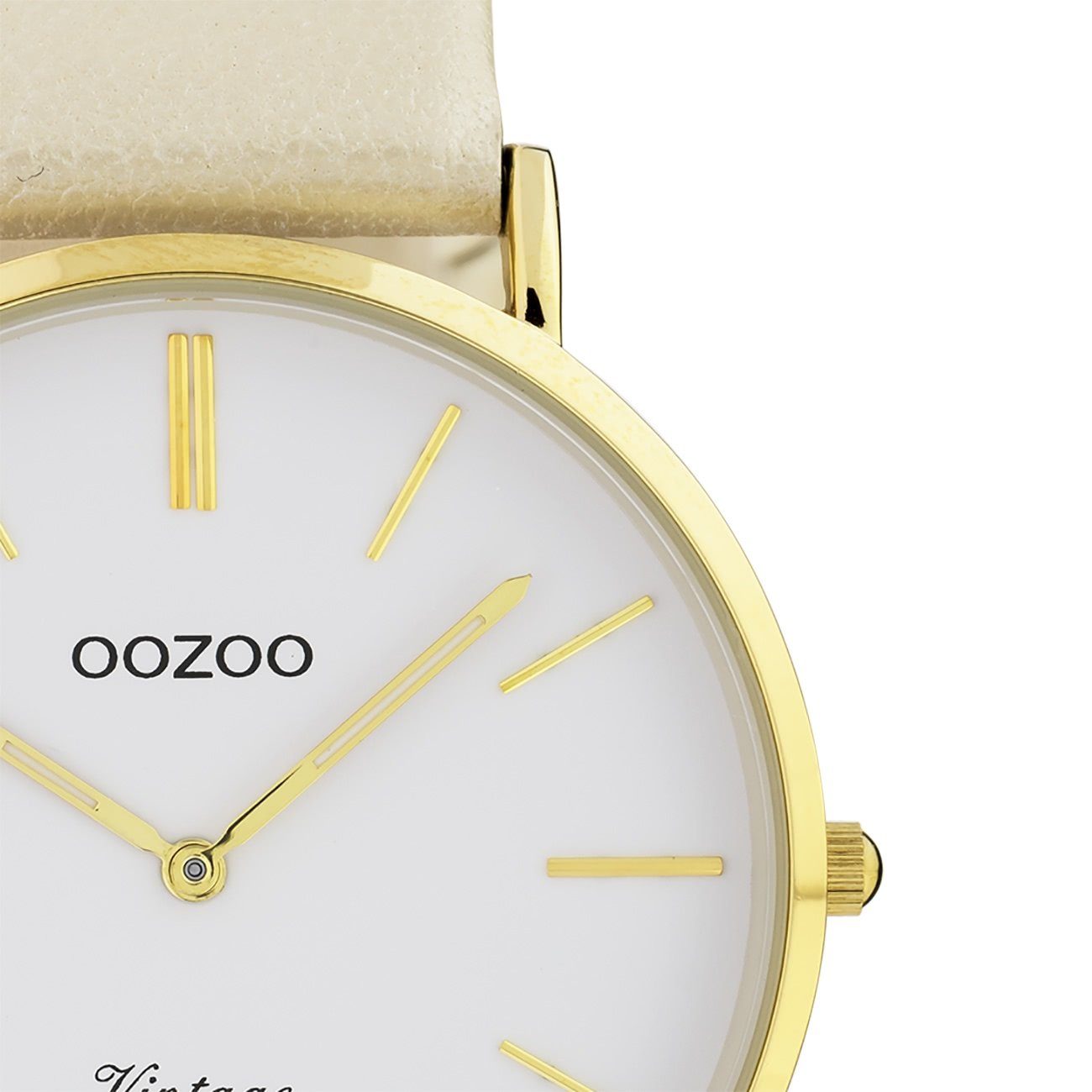 OOZOO Quarzuhr Oozoo Damen rund, Armbanduhr groß creme, Lederarmband, (ca. Fashion-Style Damenuhr 40mm)