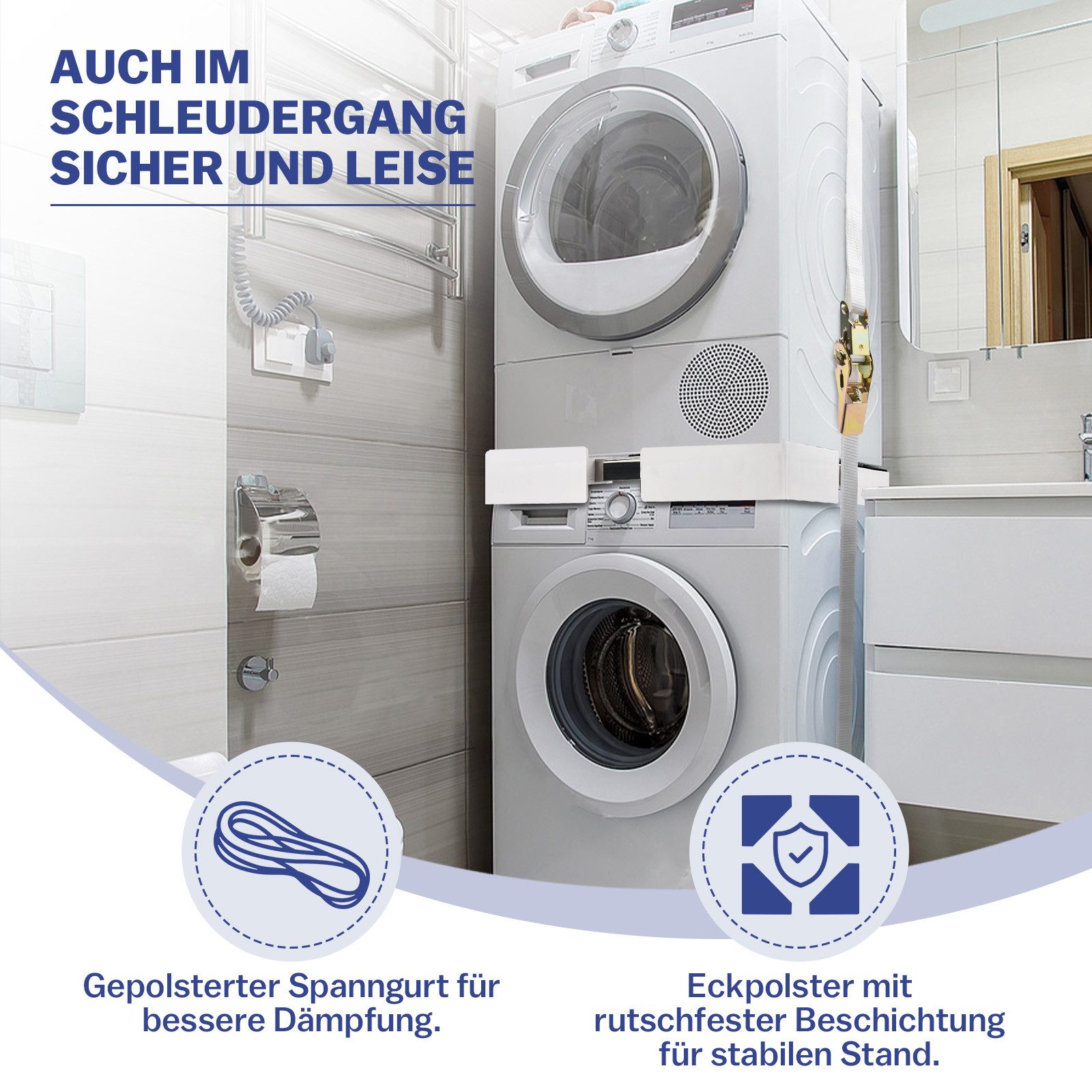 XIIW Zwischenbaurahmen Verbindungsrahmen für Waschmaschine Trockner 46-66cm Zwischenbaurahmen (Universal Verstellbar Größ Stapelbar Stapelbausatz), Baurahmen mit Ratschenseil für Waschküche