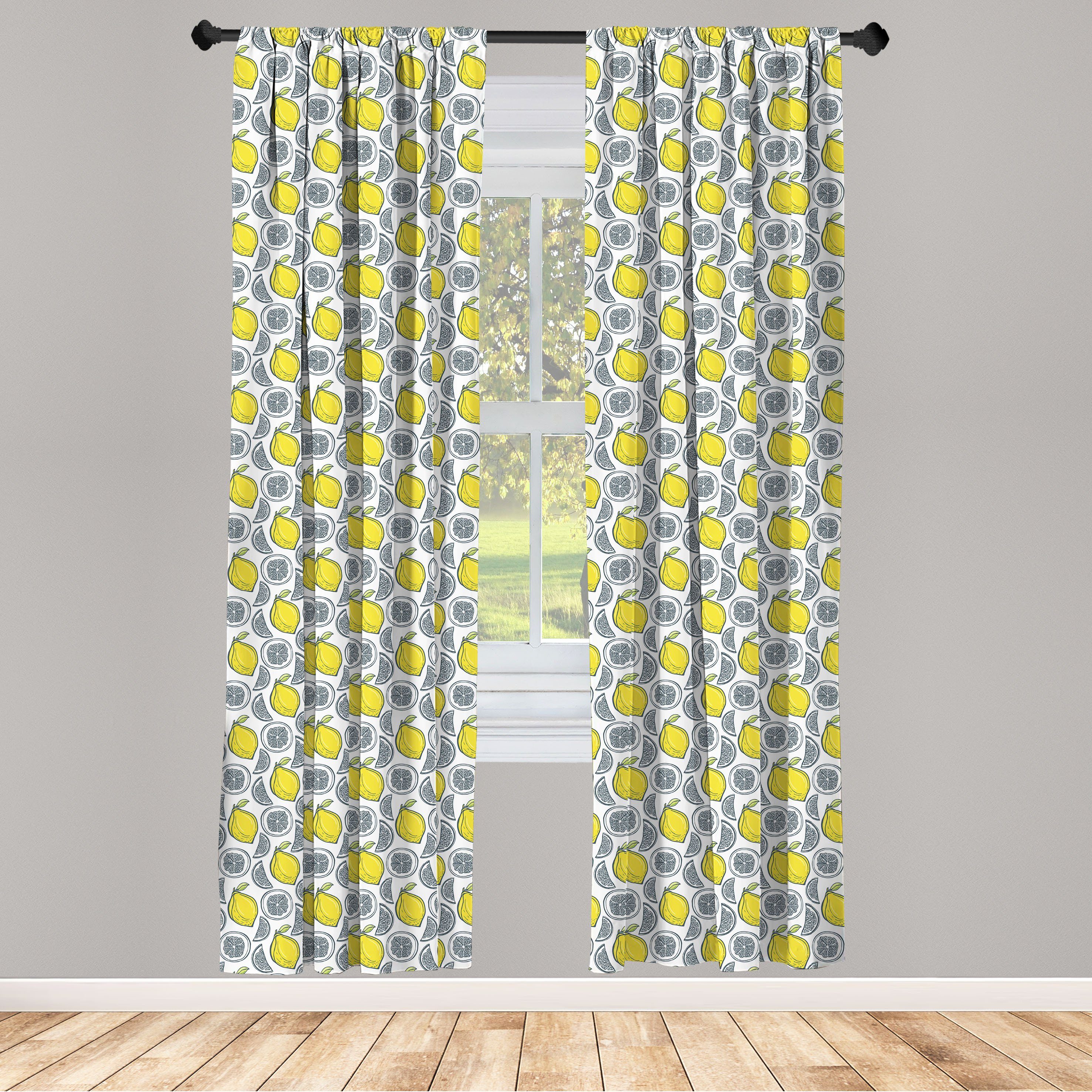 Gardine Vorhang für Wohnzimmer Schlafzimmer Dekor, Abakuhaus, Microfaser, Frucht-Kunst Hand gezeichnet Zitronen