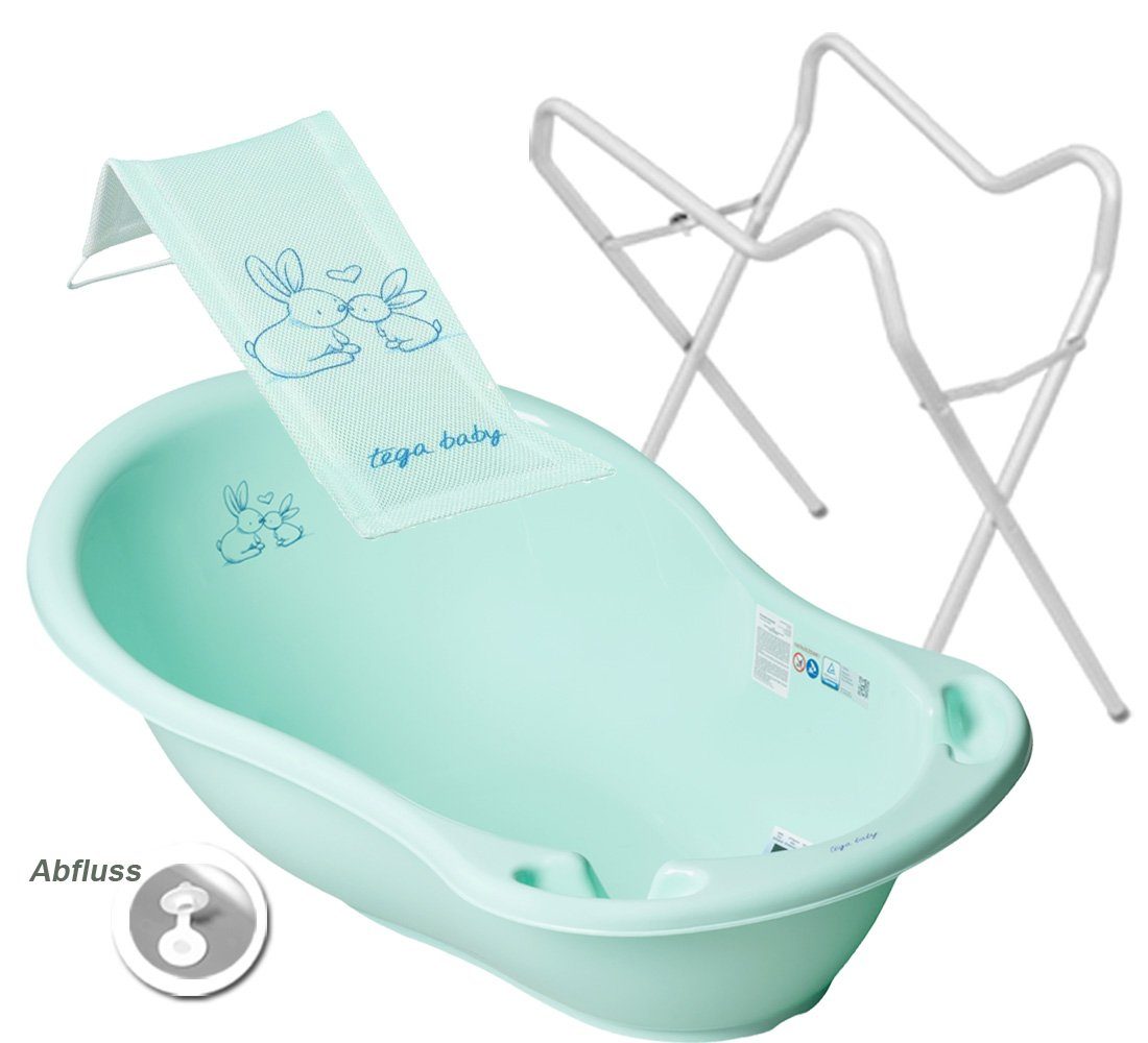 + Set), - Europe Babybadeset Badesitz Gestell Gestell (Made in - Minze Spar Weiß- SET ** Tega-Baby Abfluss, 2 H BUNNIES Babywanne+ TEILE Babybadewanne **