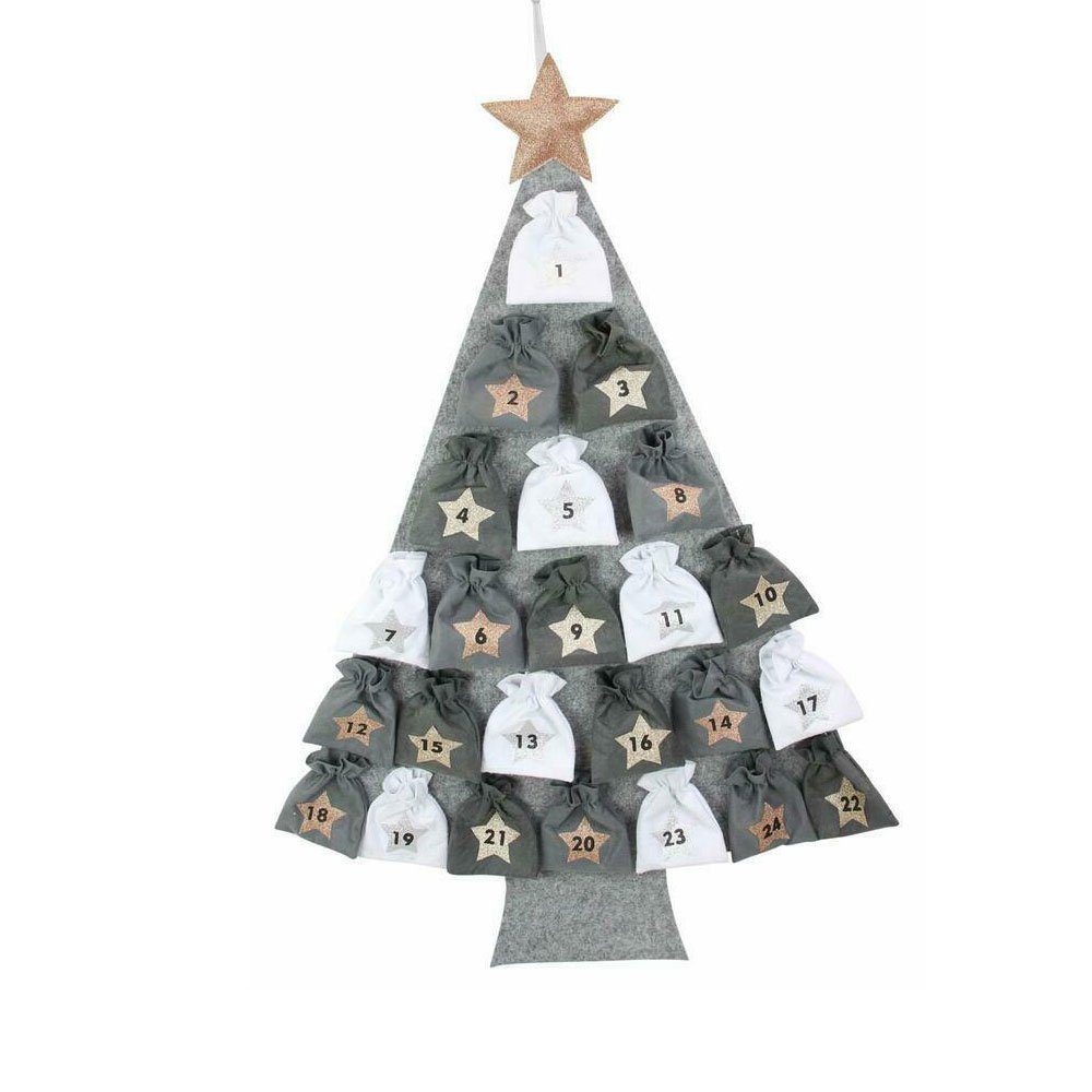 Home-trends24.de befüllbarer Adventskalender Kalender Tannenbaum Grau Weihnachtsdeko Türkalender Deko Filz Befüllen