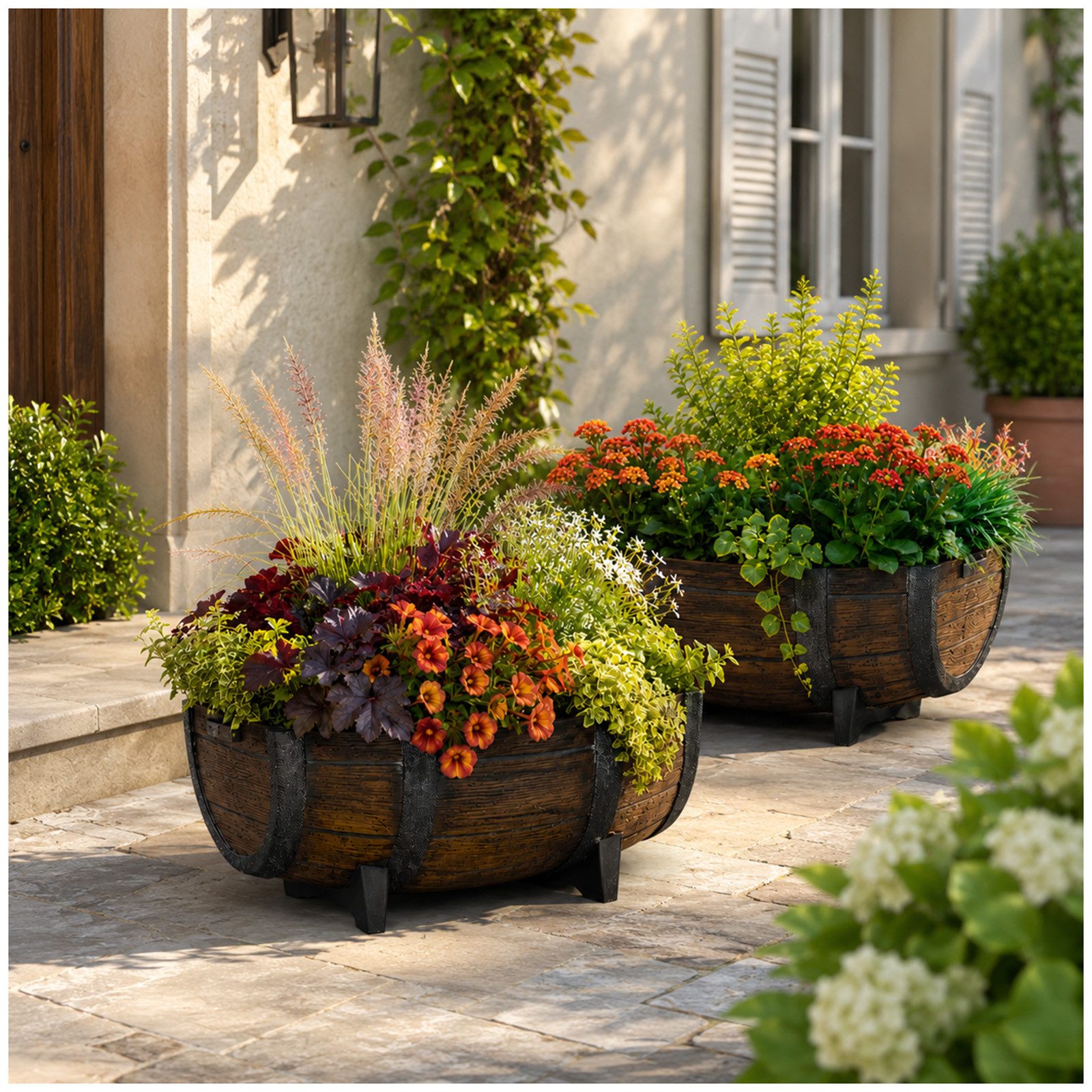 HTI-Living Pflanzkübel Pflanzkübel Fass 2er-Set Nessa (Set, 2 St., 2 Pflanzkübel), Pflanzkasten Blumenkasten