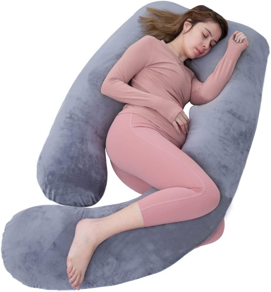 pedete Stillkissen Schwangerschaftskissen G-Form Ganzkörperkissen Schlafen Körperkissen, Ganzkörperkissen, Stütze für Rücken, Hüfte, Beine und Bauch, Maternity Pillow for Side Sleepers, Seitenschläferkissen ergonomisch geformt Velvet Cover (Grey)