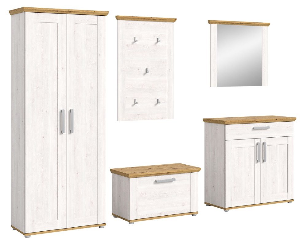 xonox.home Garderoben-Set Garderoben-Set Verona, Lärche Sibiu / Eiche, 5-teilig, (5-St), Garderobenmöbel, Garderobenkombination Lärche