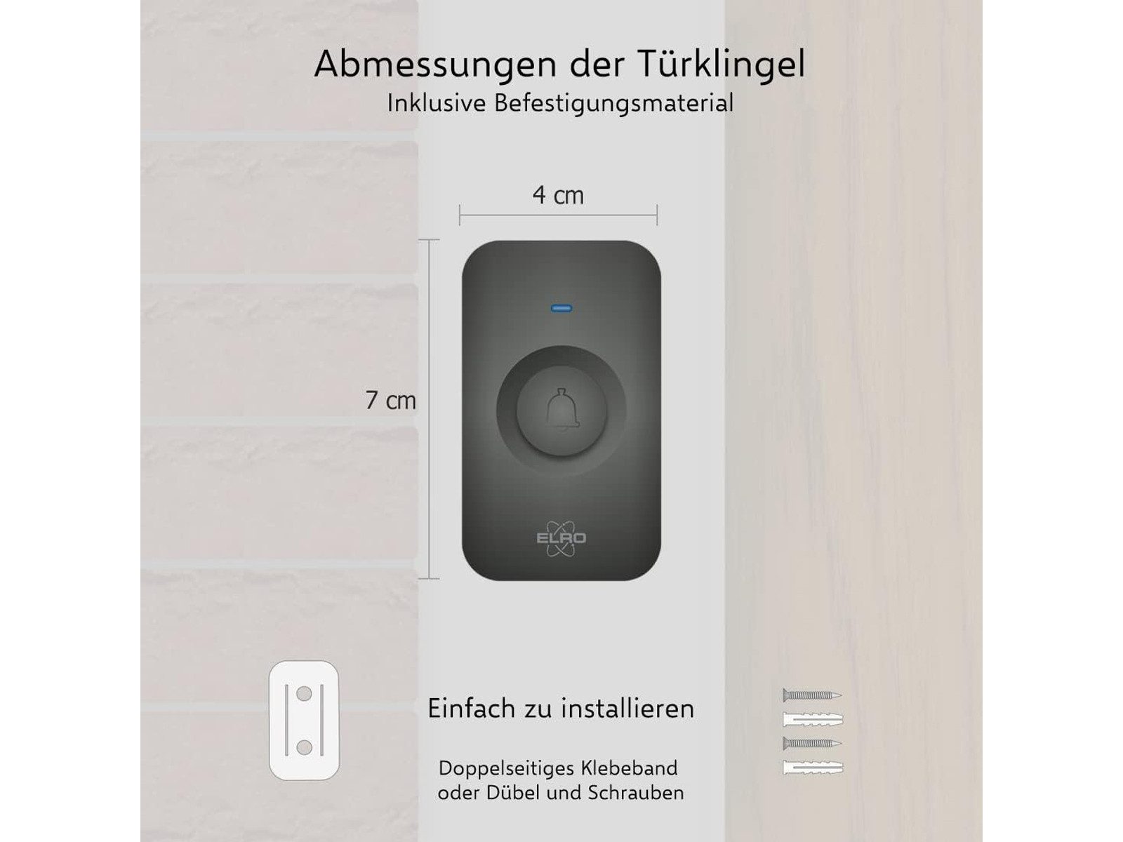 Elro Türklingel-Set, 1 Empfänger, 64 Klingeltöne, (2-tlg), Funkklingel mit Batterie, Türgong mit Licht für Schwerhörige, Schwarz