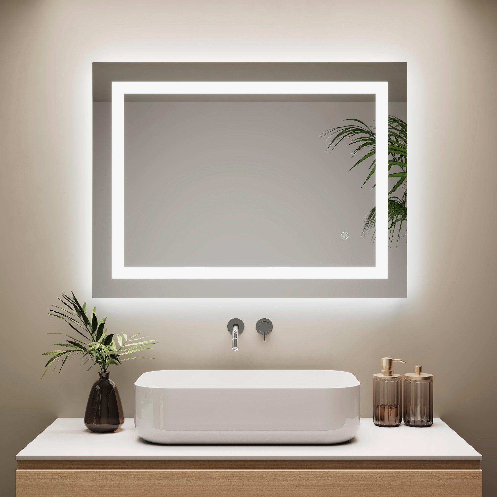 IMPTS Badspiegel mit LED Beleuchtung Badezimmerspiegel rahmenlos Rechteckig Wandspiegel (Vertikal und Horizontal möglich, IP44), LED Bad Spiegel mit Dimmbar Speicherfunktion Kaltweißes Touch-Schalter