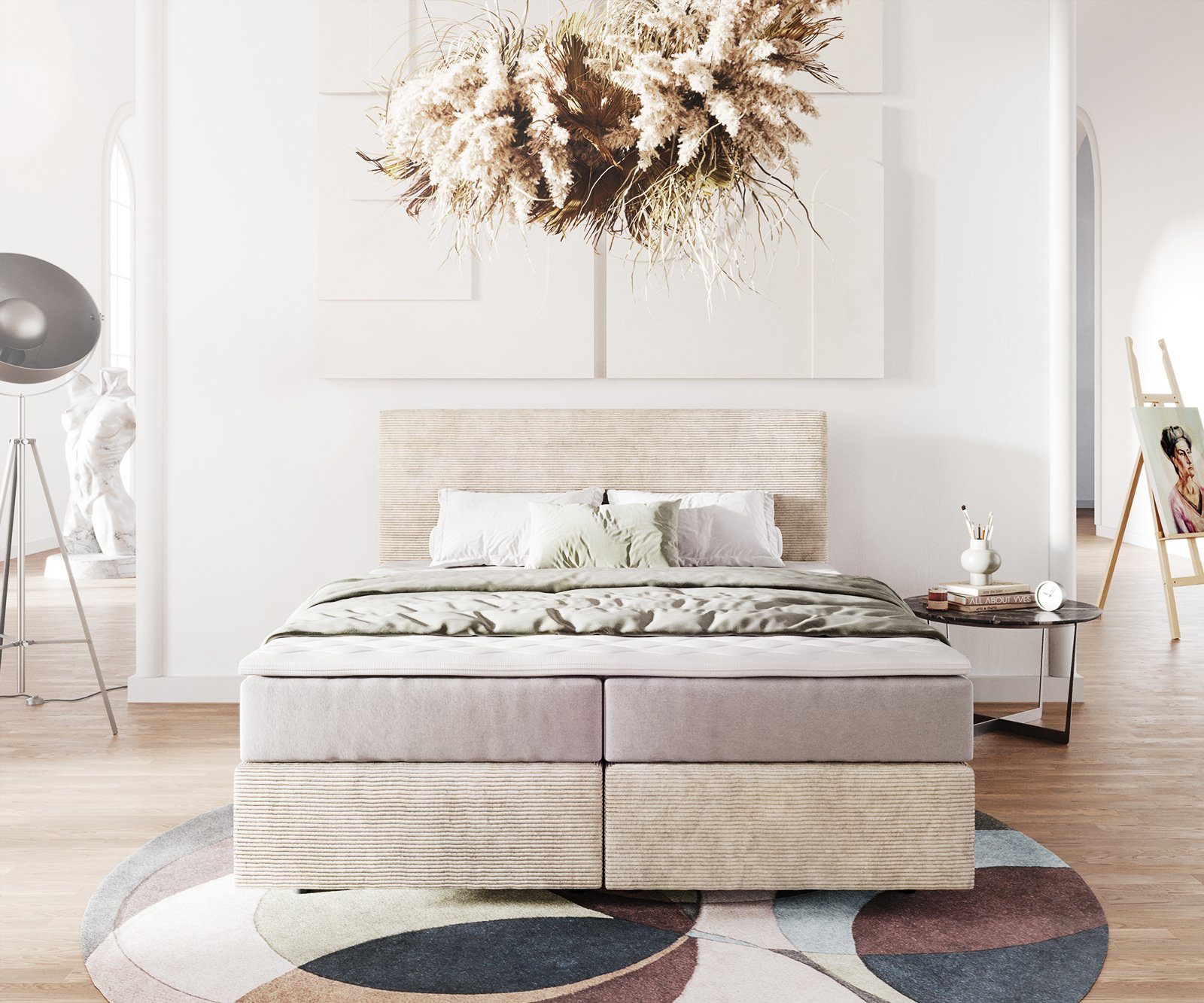 DELIFE Boxspringbett Dream-Well, Cord Beige 160x200 günstig online kaufen
