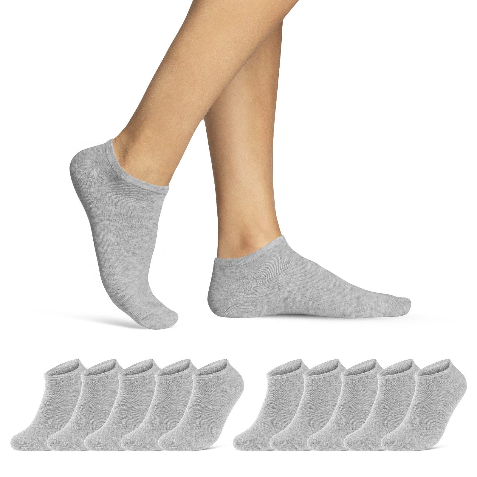 sockenkauf24 Sneakersocken 10, 20, 30 Paar Sneaker Socken Damen & Herren Schwarz Weiß Grau (Grau, 10-Paar, 39-42) Baumwolle - 16900 WP