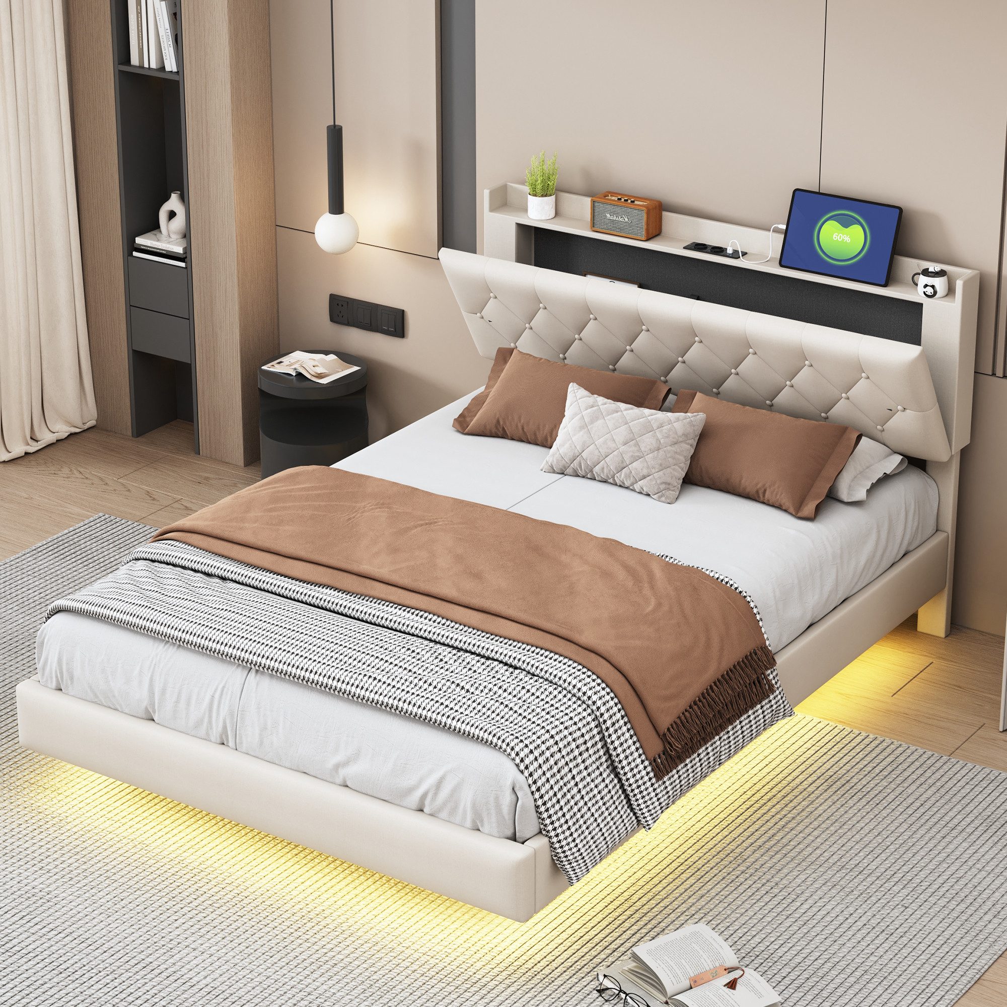 STILVORA Polsterbett 140×200 Doppelbett mit USB und LED Licht,Bettgestell o günstig online kaufen