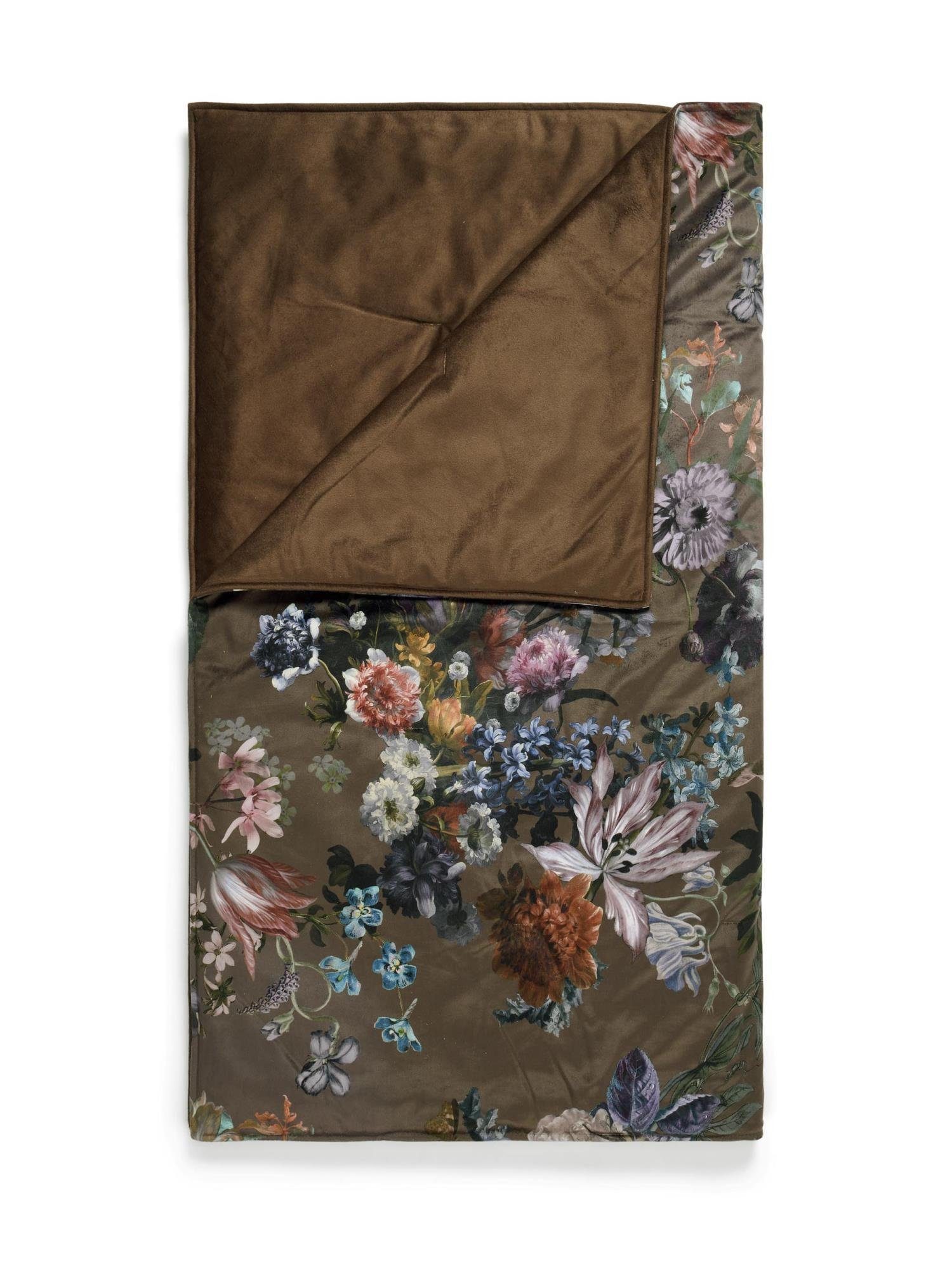 Tagesdecke Isabelle, Samt aus brown Essenza, Darkest mit weichem Blumenprint