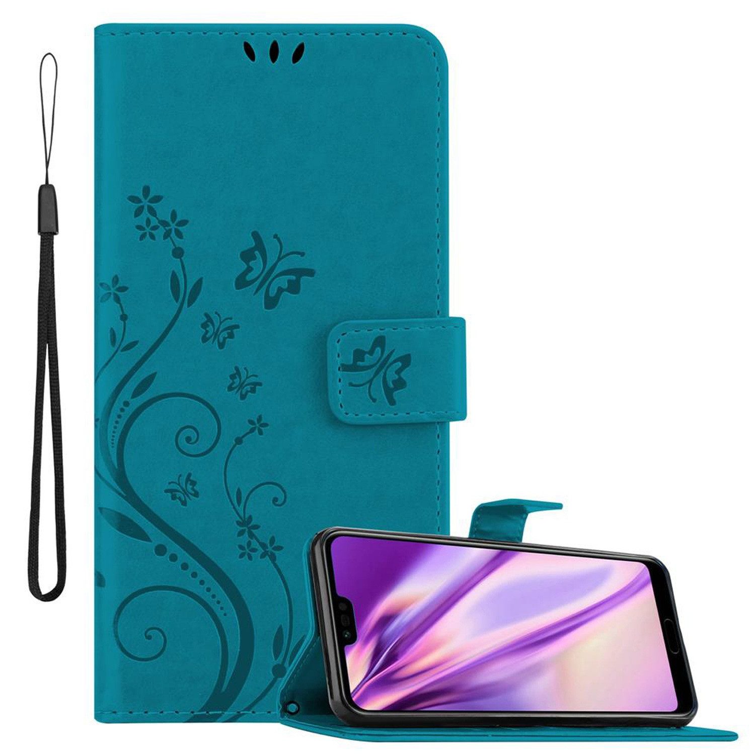 Cadorabo Handyhülle für Honor 10 Hülle Honor 10, Hülle Schutzhülle Blumen Flower mit Standfunktion Kartenfach Magnet