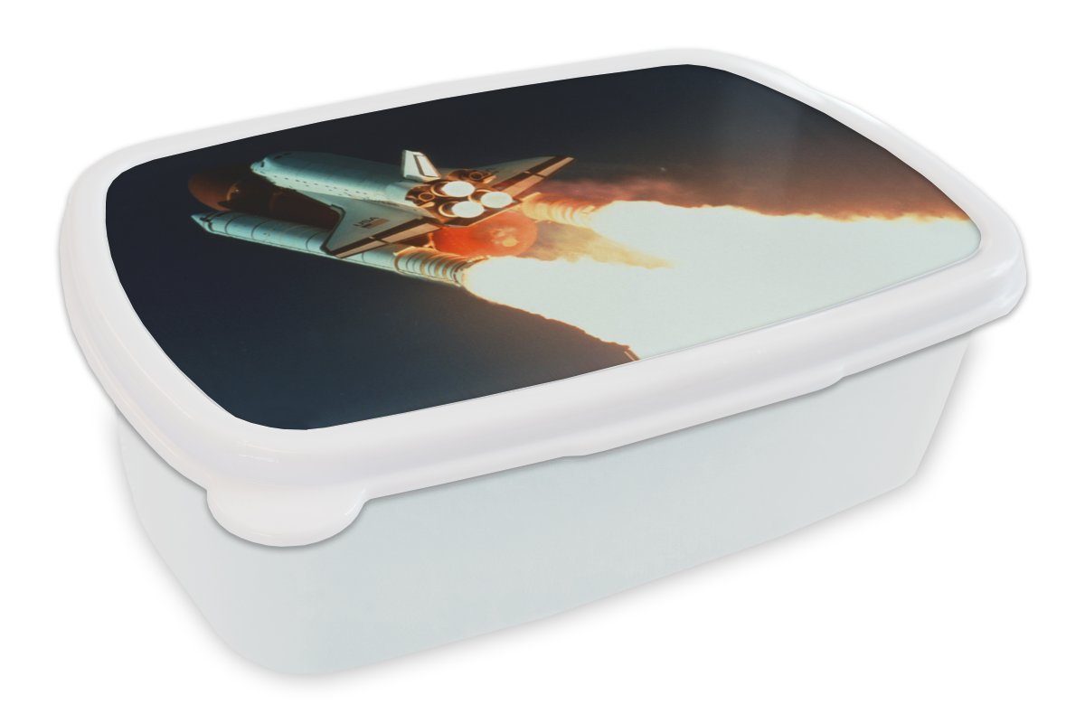 MuchoWow Lunchbox Start einer und (2-tlg), für Raumfähre für Weltraum, Mädchen Brotdose, weiß in Kinder und Erwachsene, Jungs Brotbox den Kunststoff