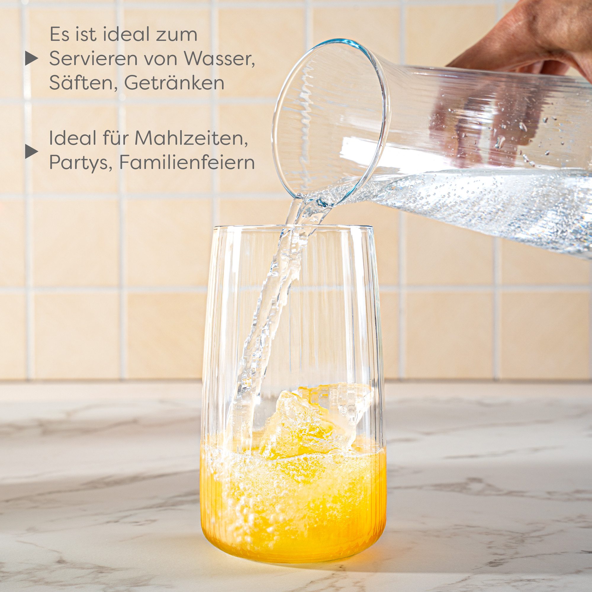 KONZEPT Gläser-Set 6 teilig mit Rillenstruktur (480 ml), Trinkgläser hohe Qualität, 6-tlg., Bleifreies Glas, Hergestellt in der EU – Bild 5 von 5