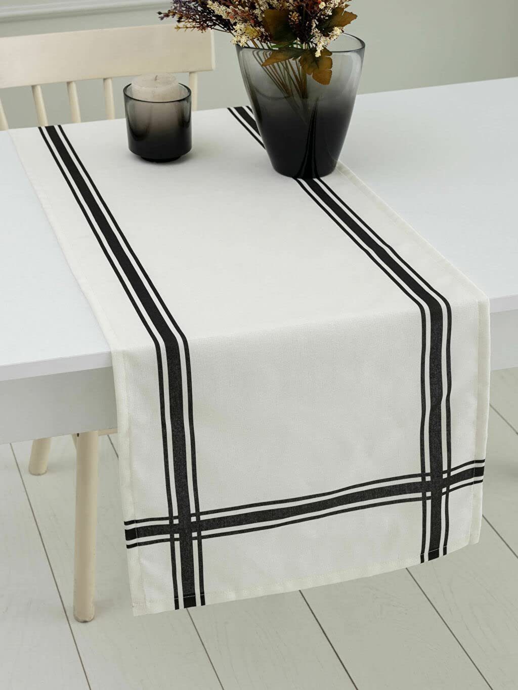 Furni24 Tischläufer Tischläufer, schwarz bedruckt, 45 x150 cm