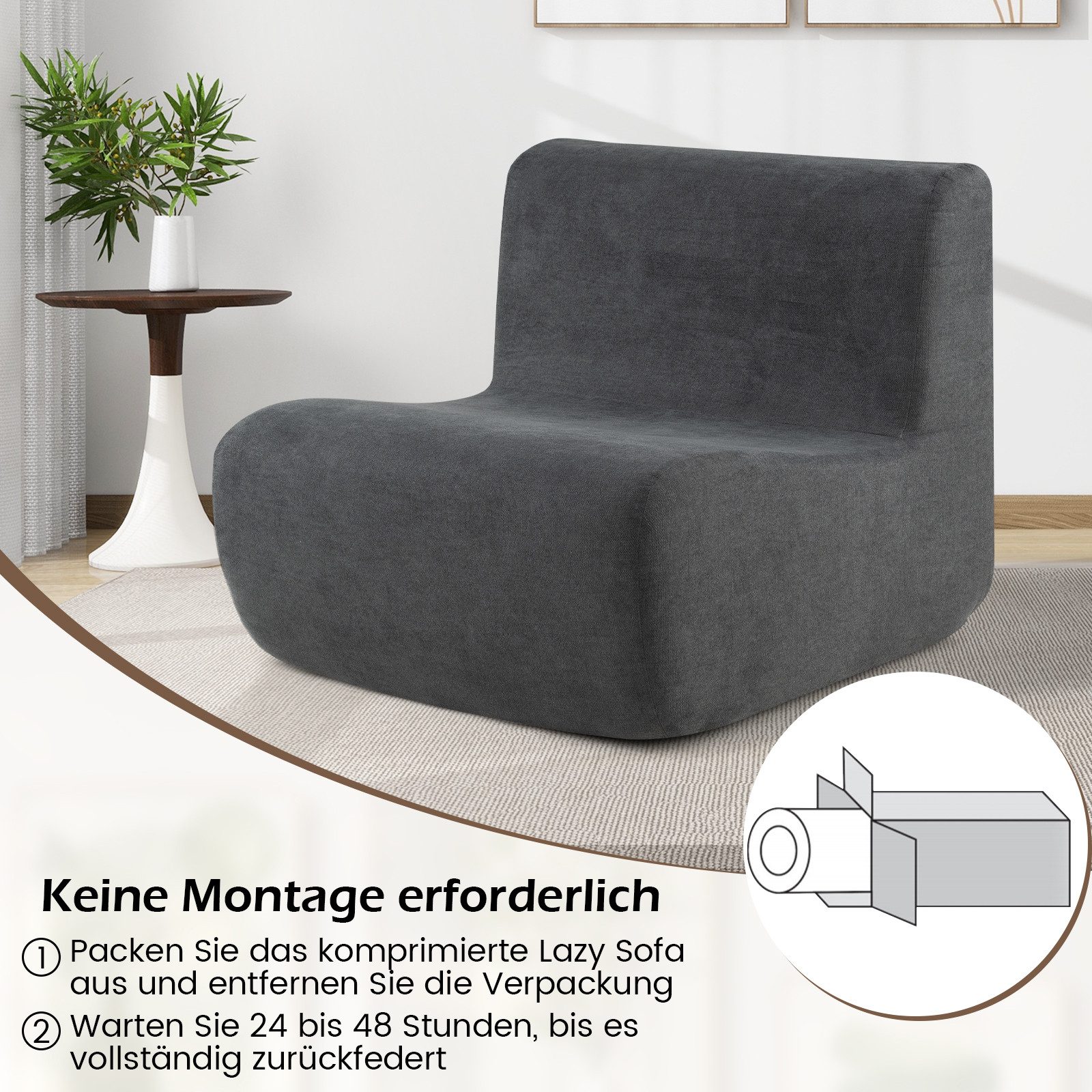 COSTWAY Relaxsessel, Bodensessel mit Rückenlehne, Samt 200 kg