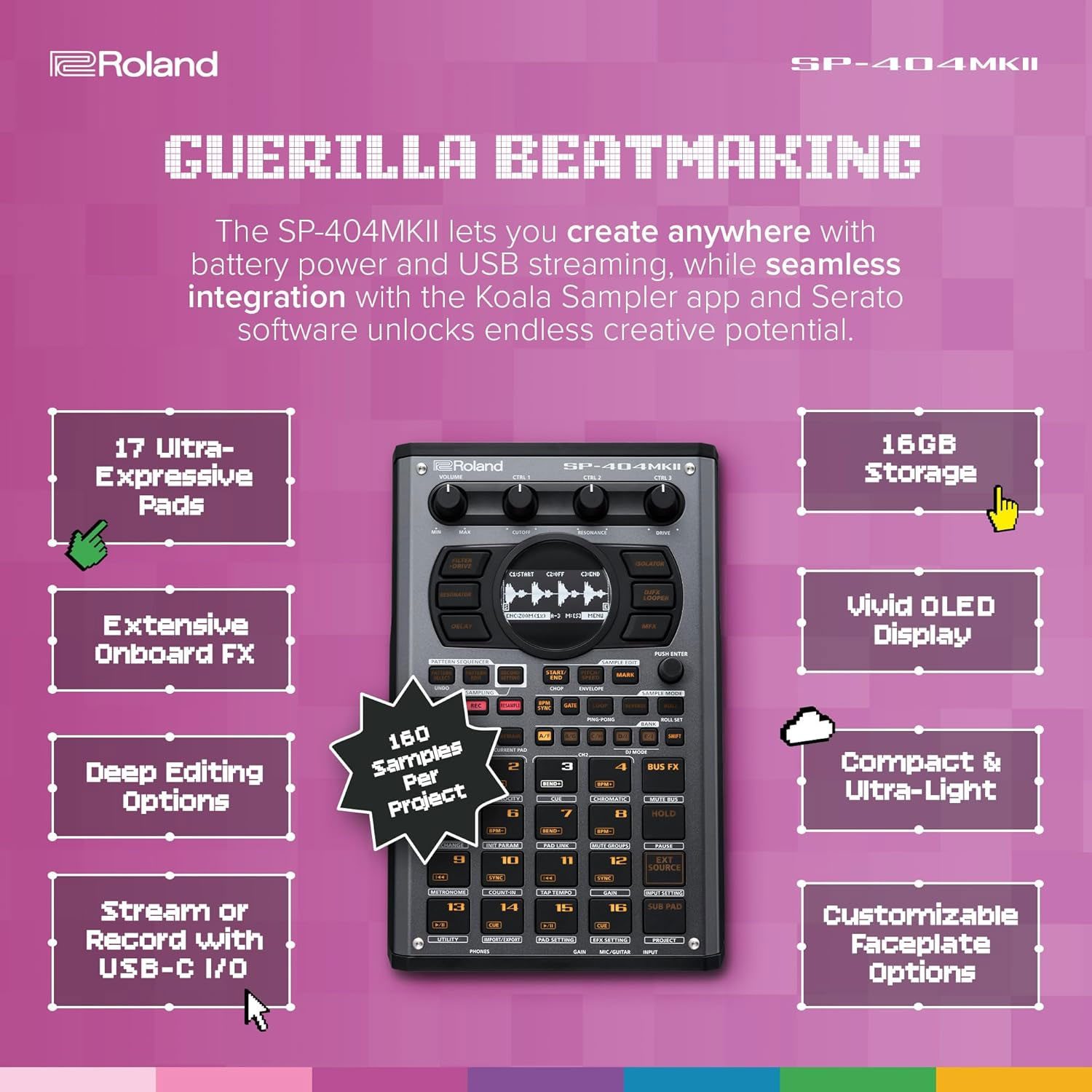 Roland Audio Roland Sampler SP-404 MKII mobiler Sequencer Digitales Aufnahmegerät (Für Straßenmusiker, Live-Performer, Beatmaker, Sounddesigner)
